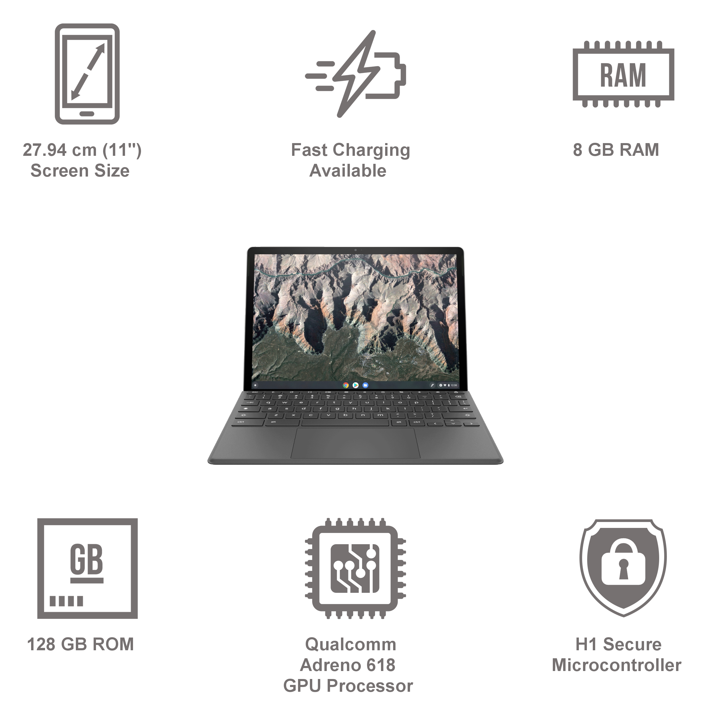 HP x2 11 Chromebook Qualcomm Snapdragon 7c (8GB, 128GB, Chrome OS, 11 inch, Grey, 11-da0017QU) HP x2 11 Chromebook Qualcomm Snapdragon 7c (8GB, 128GB, Chrome OS, 11 inch, Grey, 11-da0017QU)_3