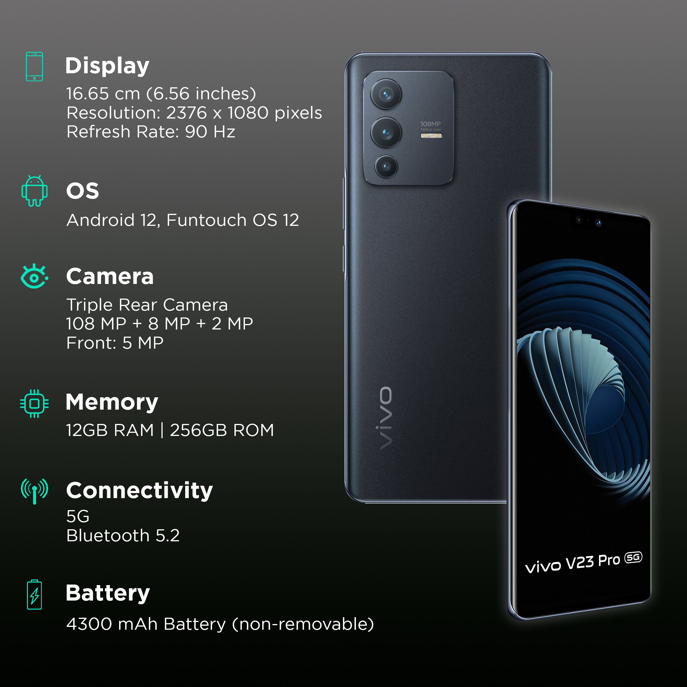 vivo V23 Pro 5G (12GB RAM, 256GB, Stardust Black) vivo V23 Pro 5G (12GB RAM, 256GB, Stardust Black)_3