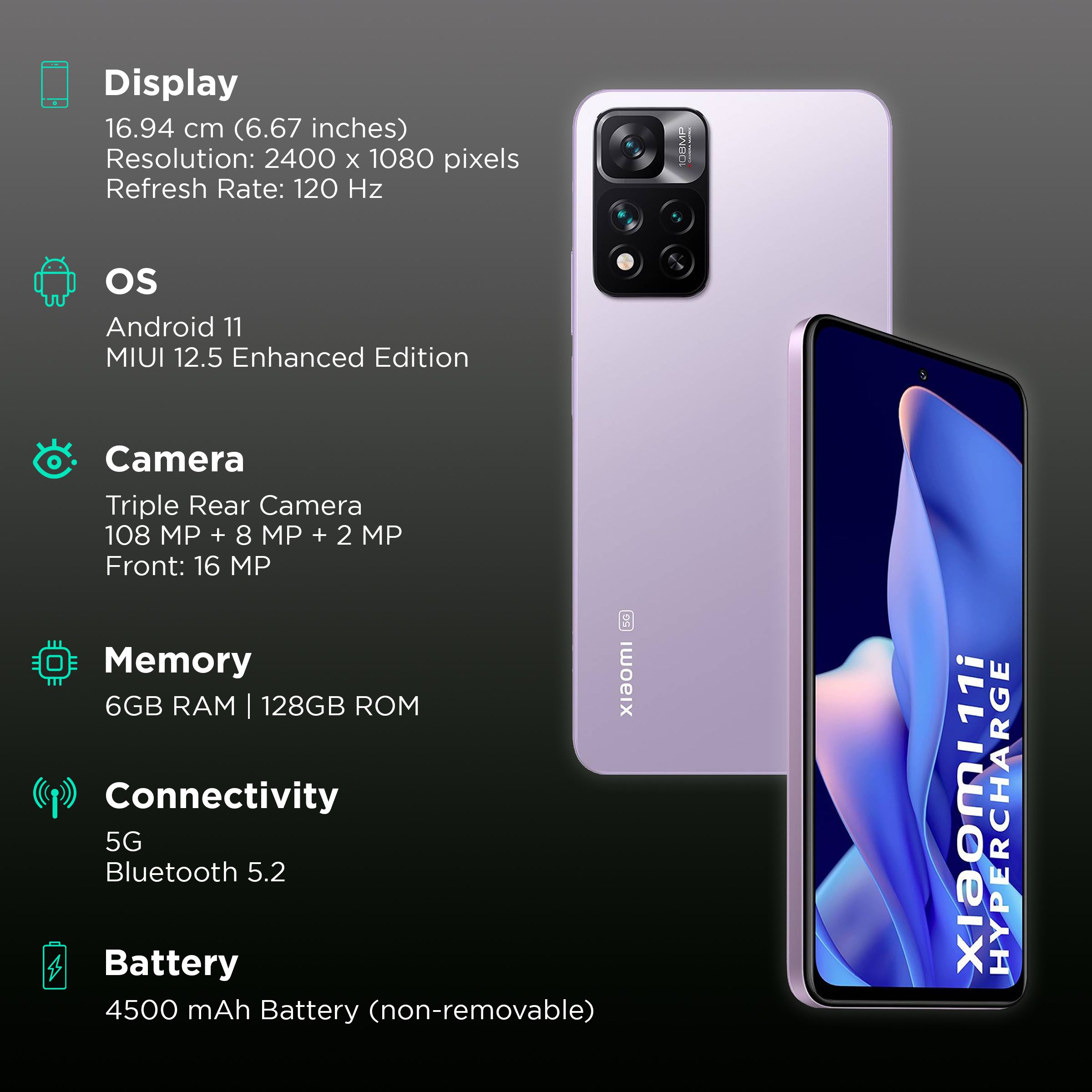 Xiaomi 11i HyperCharge 5G (6GB RAM, 128GB, Purple Mist) Xiaomi 11i HyperCharge 5G (6GB RAM, 128GB, Purple Mist)_3