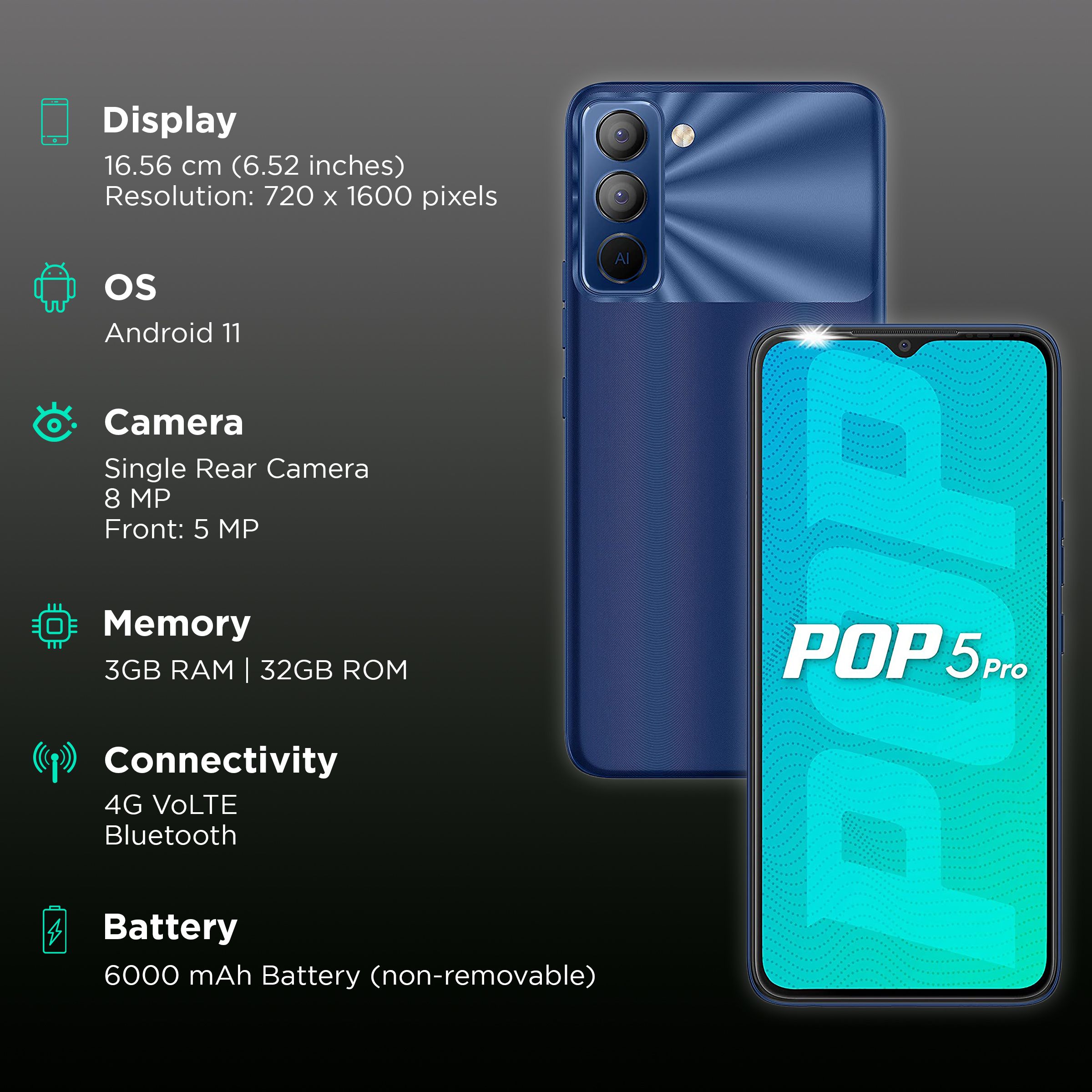 TECNO Pop 5 Pro (3GB RAM, 32GB, Deepsea Luster) TECNO Pop 5 Pro (3GB RAM, 32GB, Deepsea Luster)_3