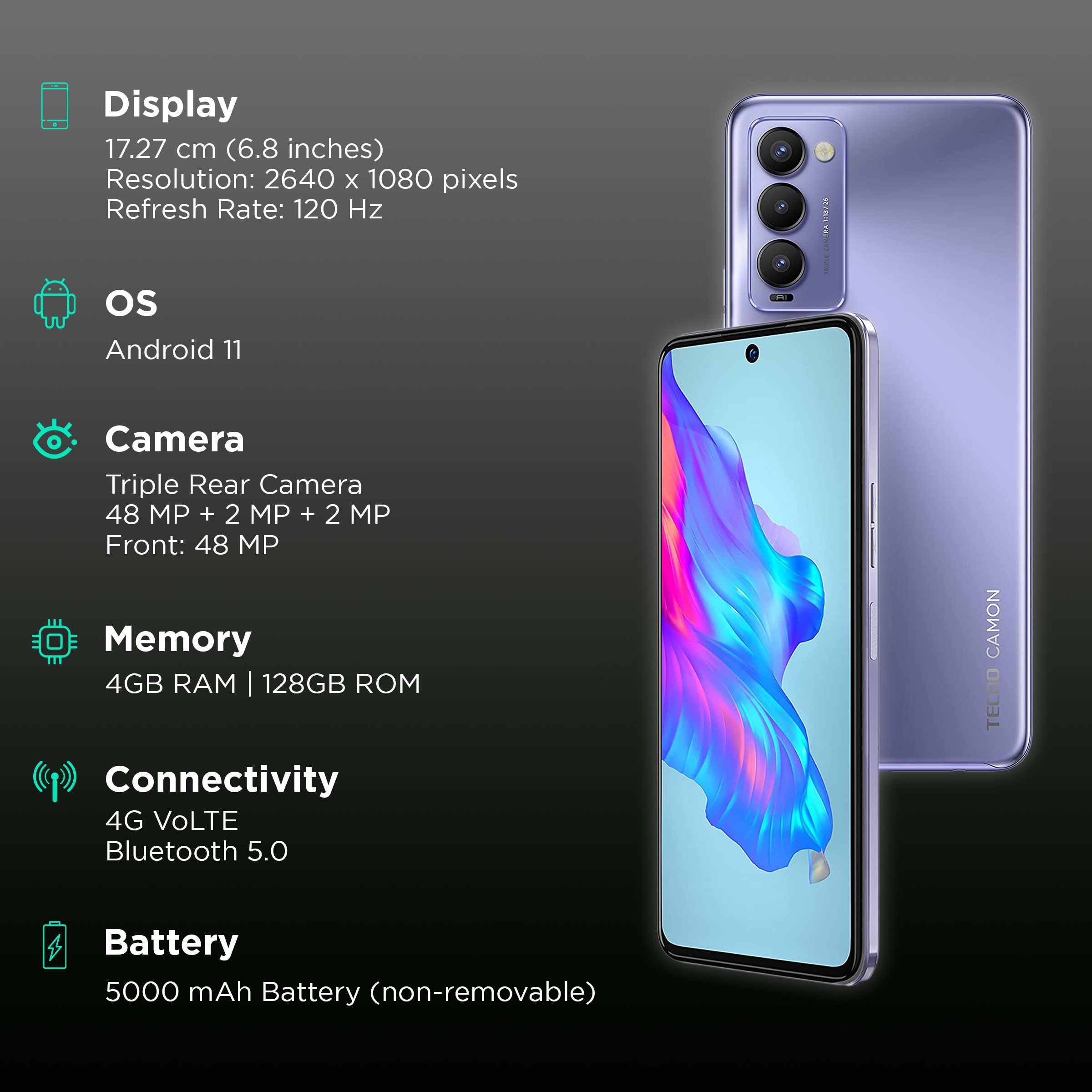 TECNO Camon 18 (4GB RAM, 128GB, Iris Purple)_3