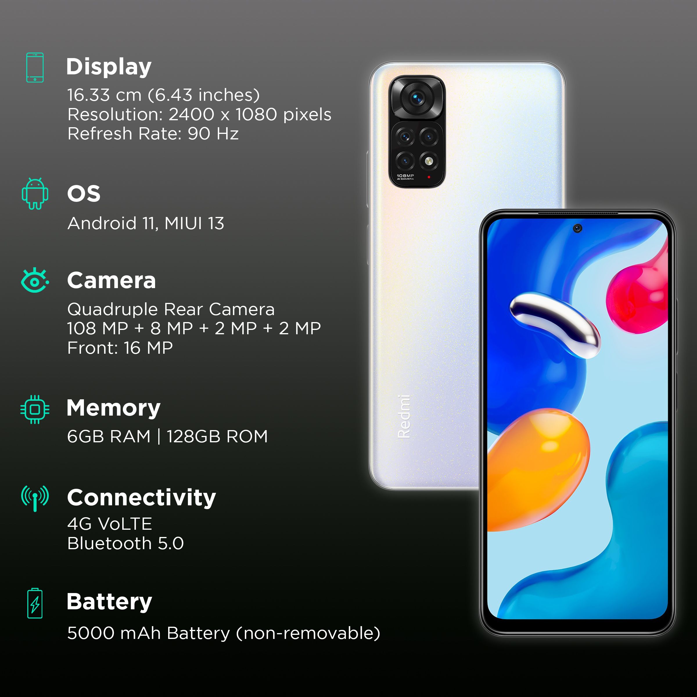 Redmi Note 11S (6GB RAM, 128GB, Polar White) Redmi Note 11S (6GB RAM, 128GB, Polar White)_3
