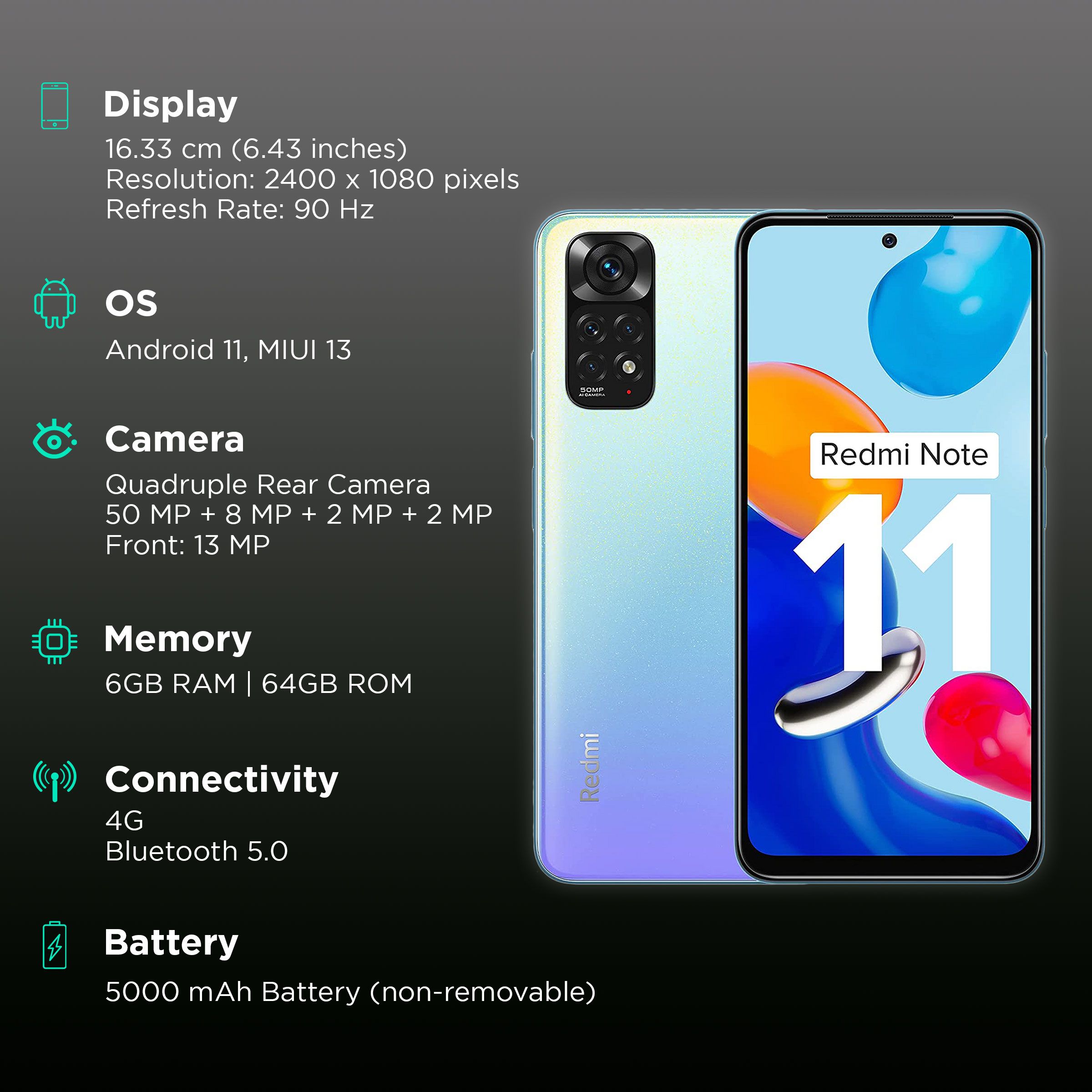 Redmi Note 11 (6GB RAM, 64GB, Starburst White) Redmi Note 11 (6GB RAM, 64GB, Starburst White)_3