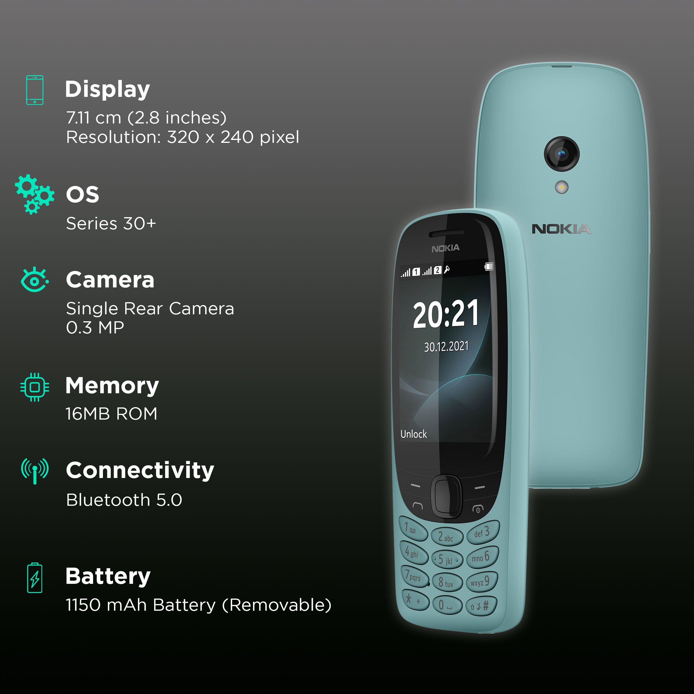 NOKIA 6310 12POSL21A01 (16MB, Dual SIM, Rear Camera, Blue)_3