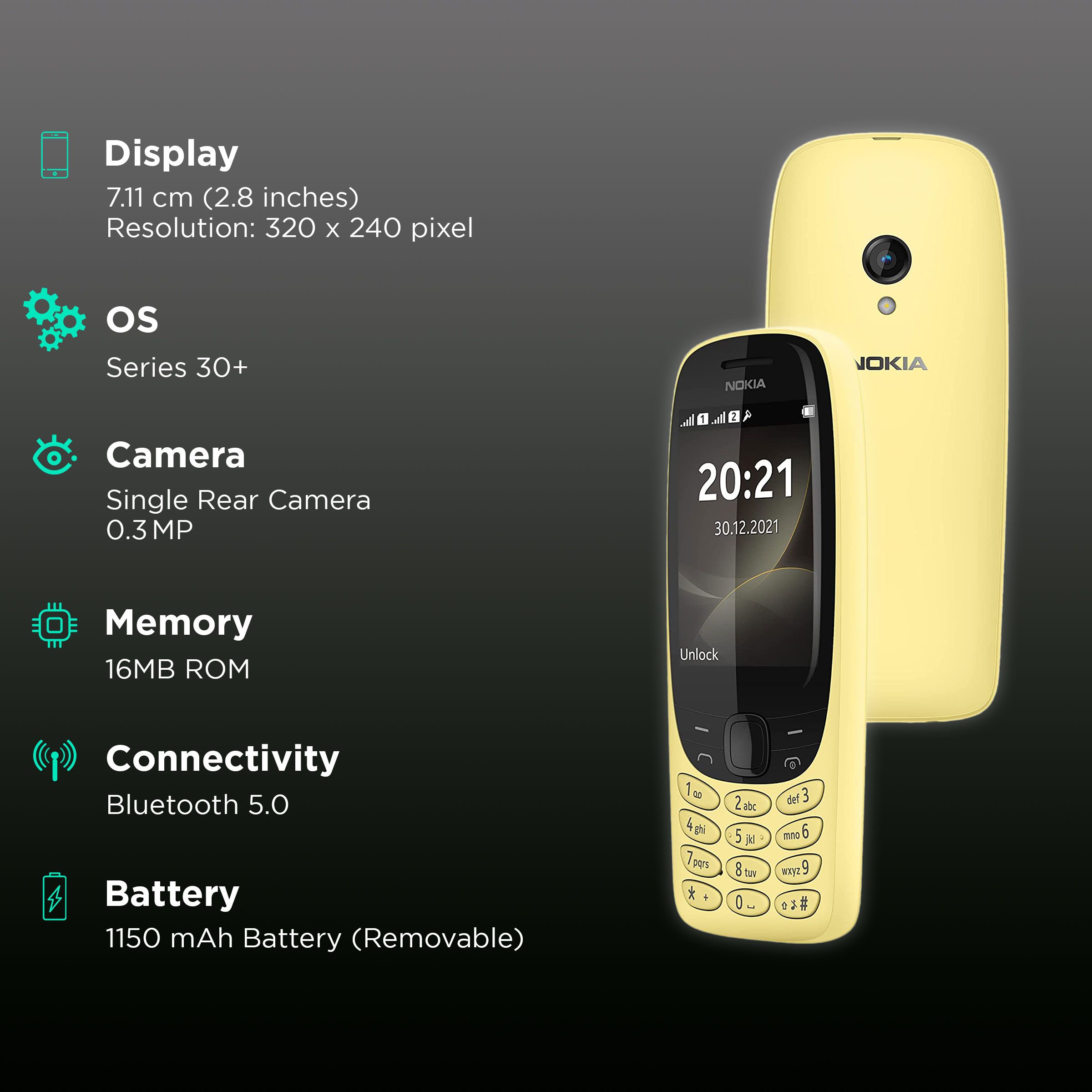 NOKIA 6310 12POSY21A01 (16MB, Dual SIM, Rear Camera, Yellow)_3