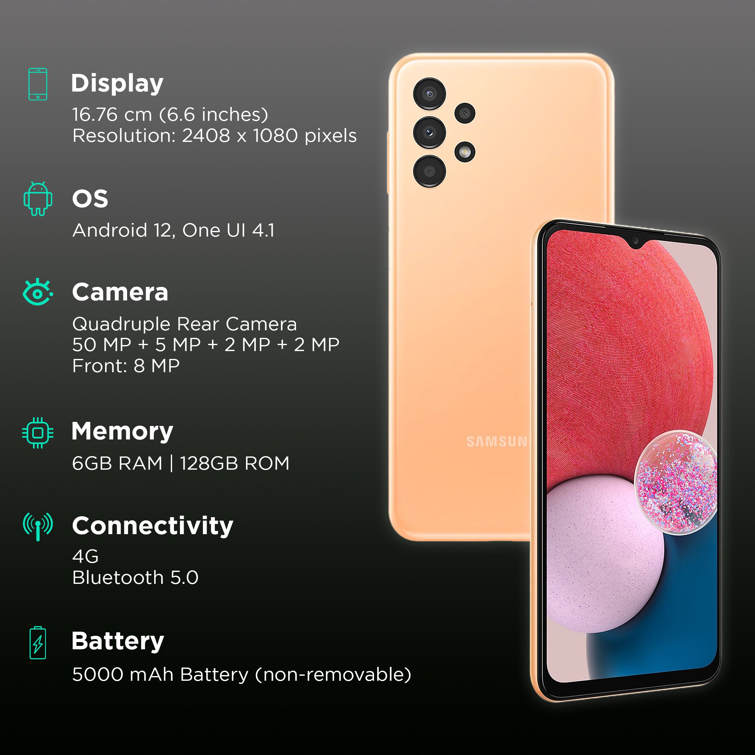 SAMSUNG Galaxy A13 (6GB RAM, 128GB, Orange) SAMSUNG Galaxy A13 (6GB RAM, 128GB, Orange)_3