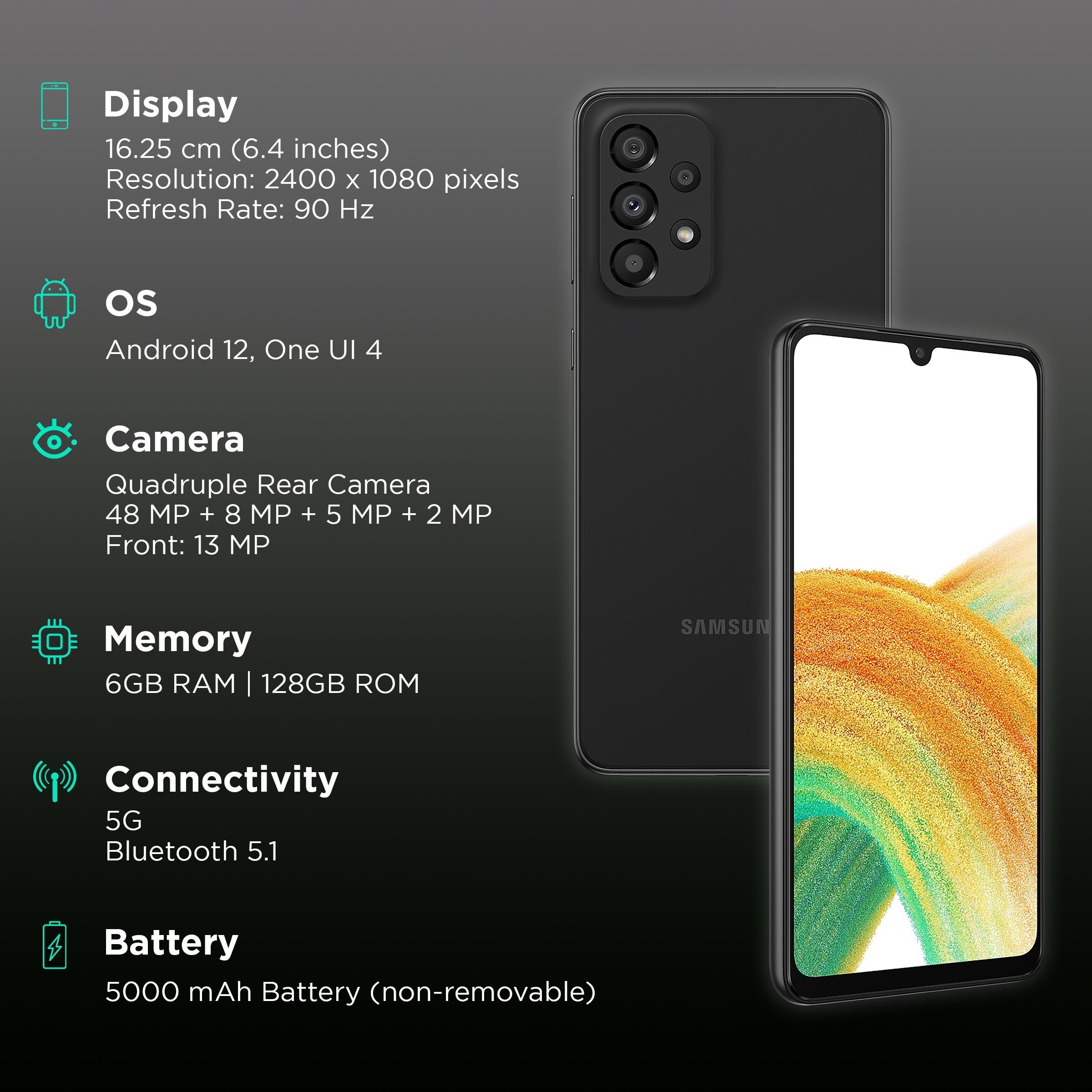 SAMSUNG Galaxy A33 5G (6GB RAM, 128GB, Awesome Black) SAMSUNG Galaxy A33 5G (6GB RAM, 128GB, Awesome Black)_3