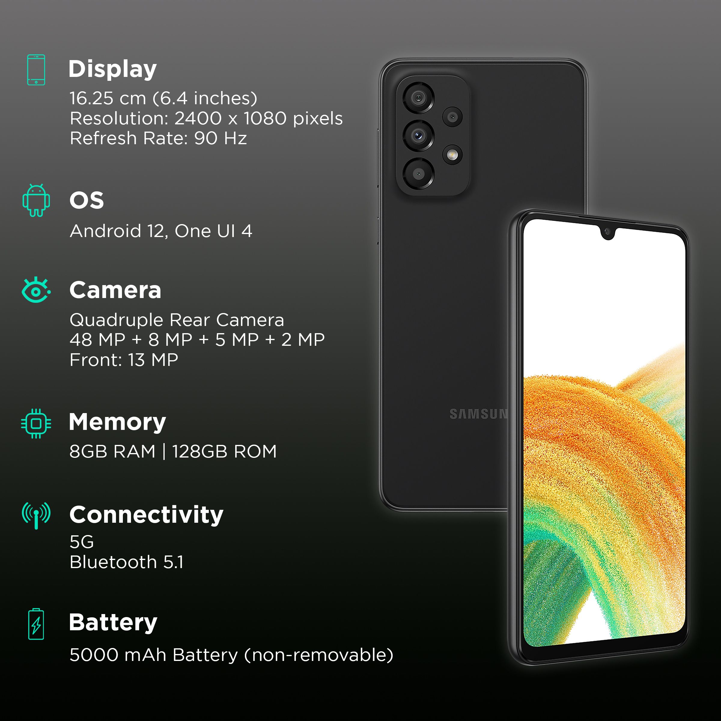 SAMSUNG Galaxy A33 5G (8GB RAM, 128GB, Awesome Black) SAMSUNG Galaxy A33 5G (8GB RAM, 128GB, Awesome Black)_3