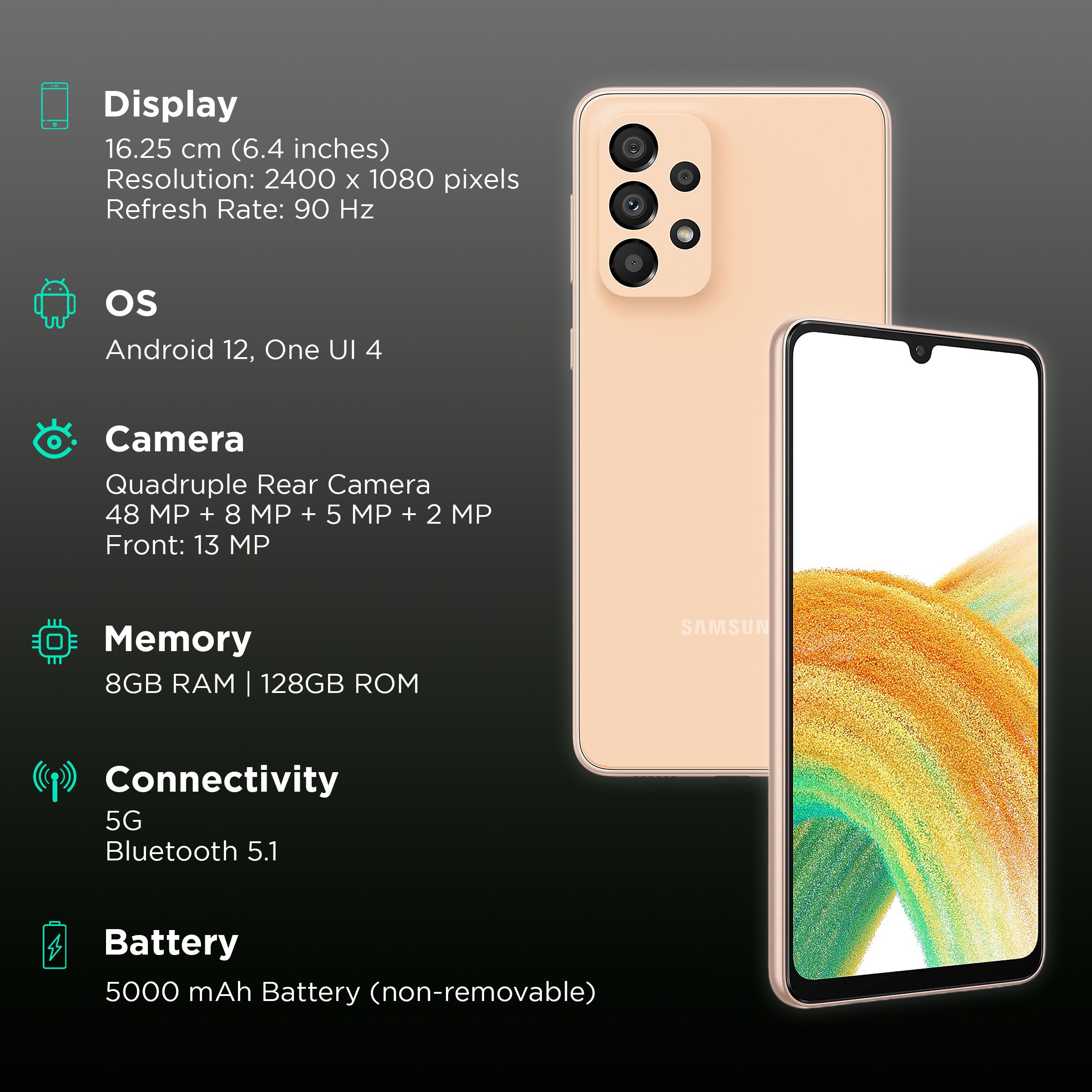 SAMSUNG Galaxy A33 5G (8GB RAM, 128GB, Awesome Peach)_3