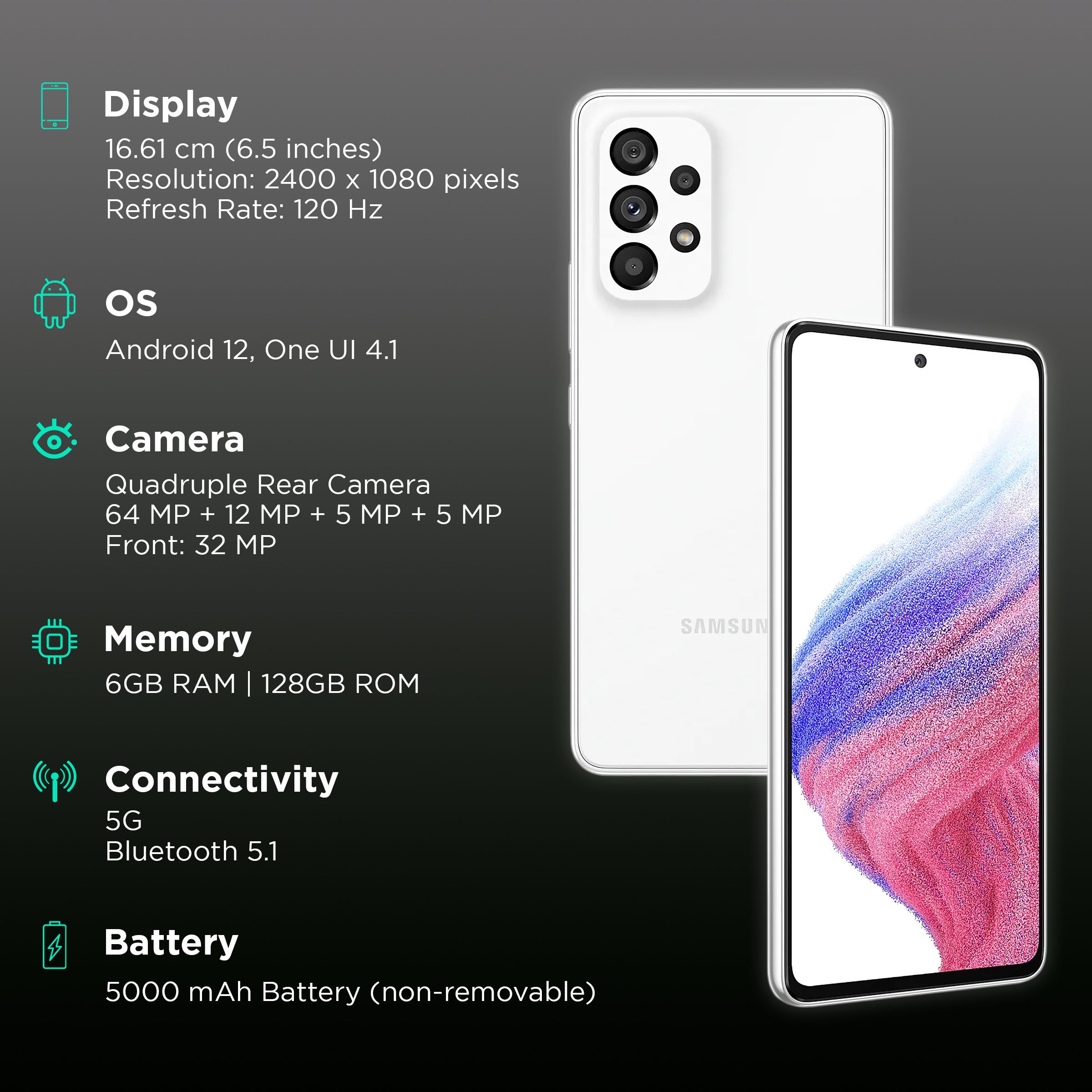 SAMSUNG Galaxy A53 5G (6GB RAM, 128GB, Awesome White)_3
