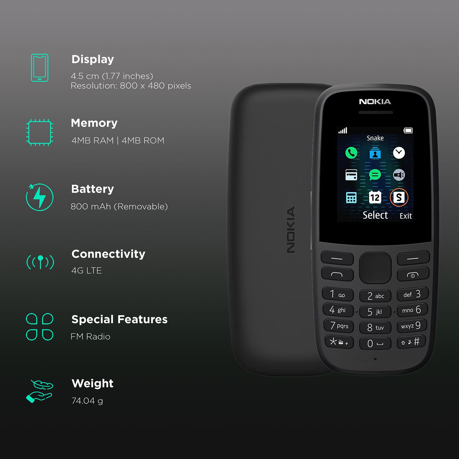 NOKIA 105 12ASTB21A02 (4MB, 800 mAh Battery, FM Radio, Black) NOKIA 105 12ASTB21A02 (4MB, 800 mAh Battery, FM Radio, Black)_3