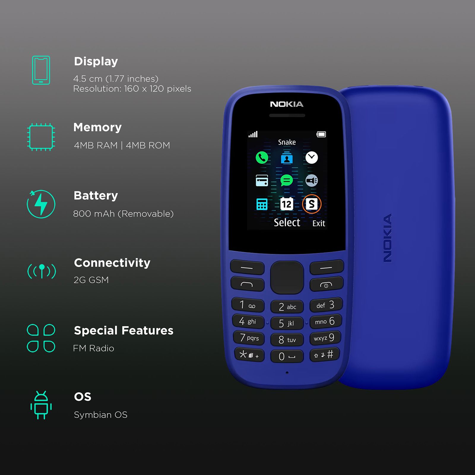 NOKIA 105 SS 2021 (4MB, Single Sim, Blue)_3