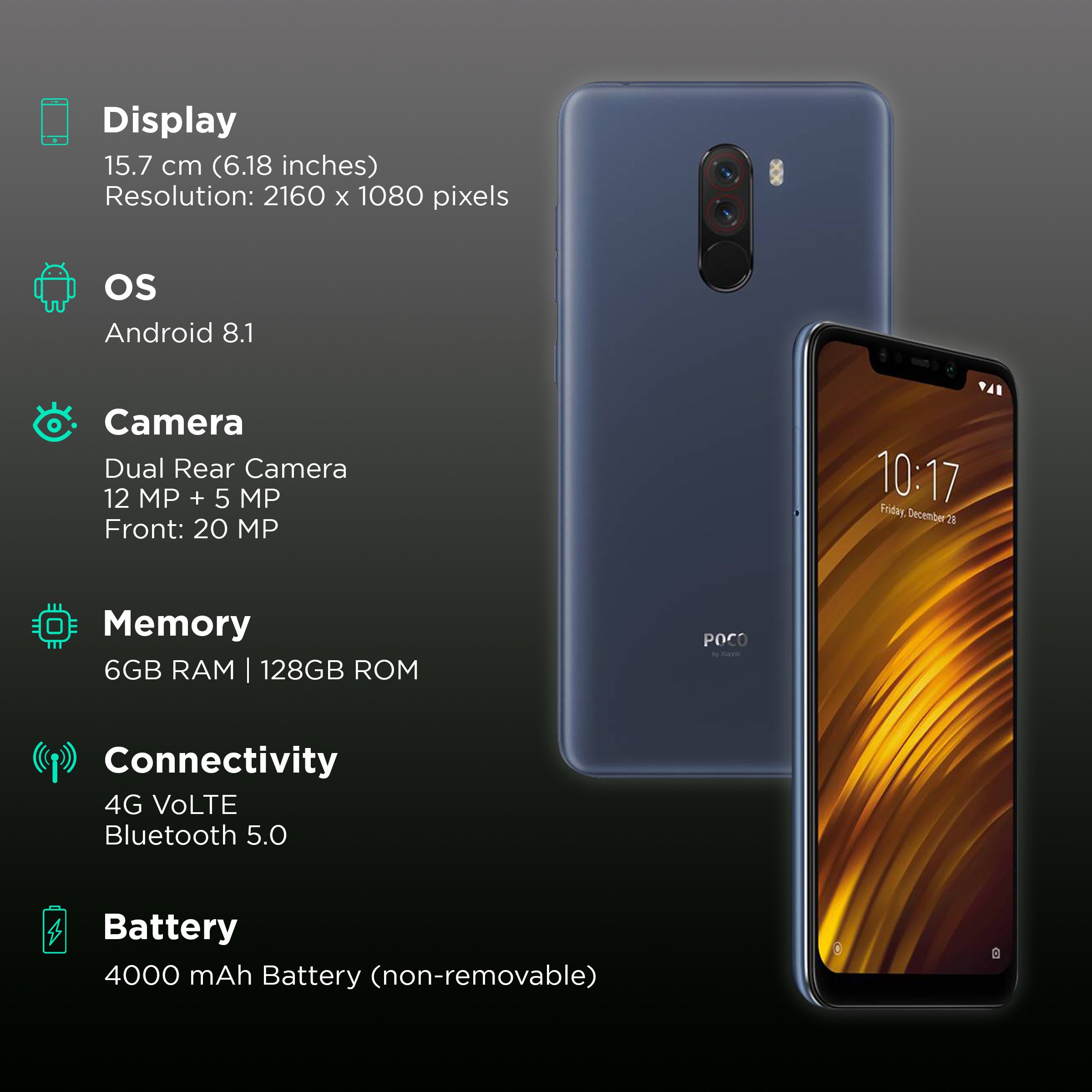 Refurbished Xiaomi POCO F1 (6GB RAM, 128GB, Steel Blue) Refurbished Xiaomi POCO F1 (6GB RAM, 128GB, Steel Blue)_3
