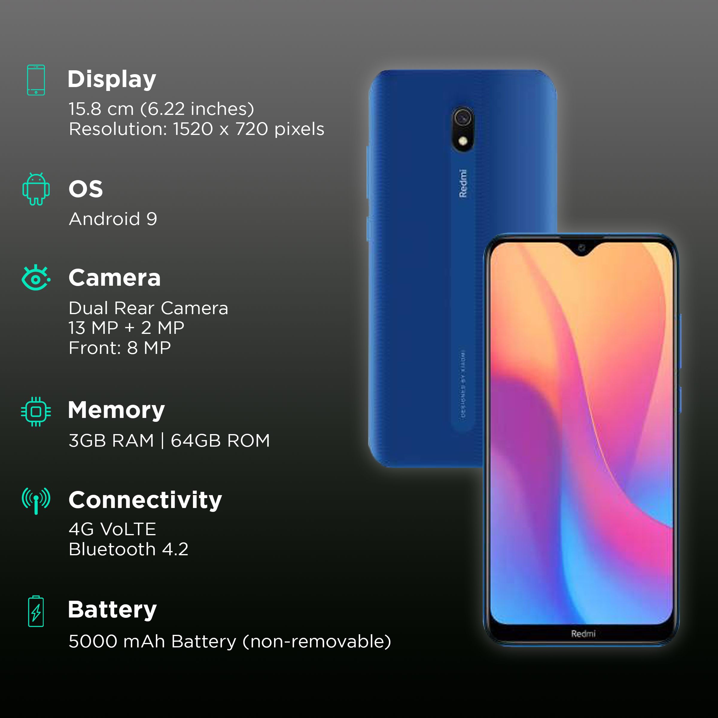 Refurbished Redmi 8A Dual (3GB RAM, 64GB, Sea Blue)_2