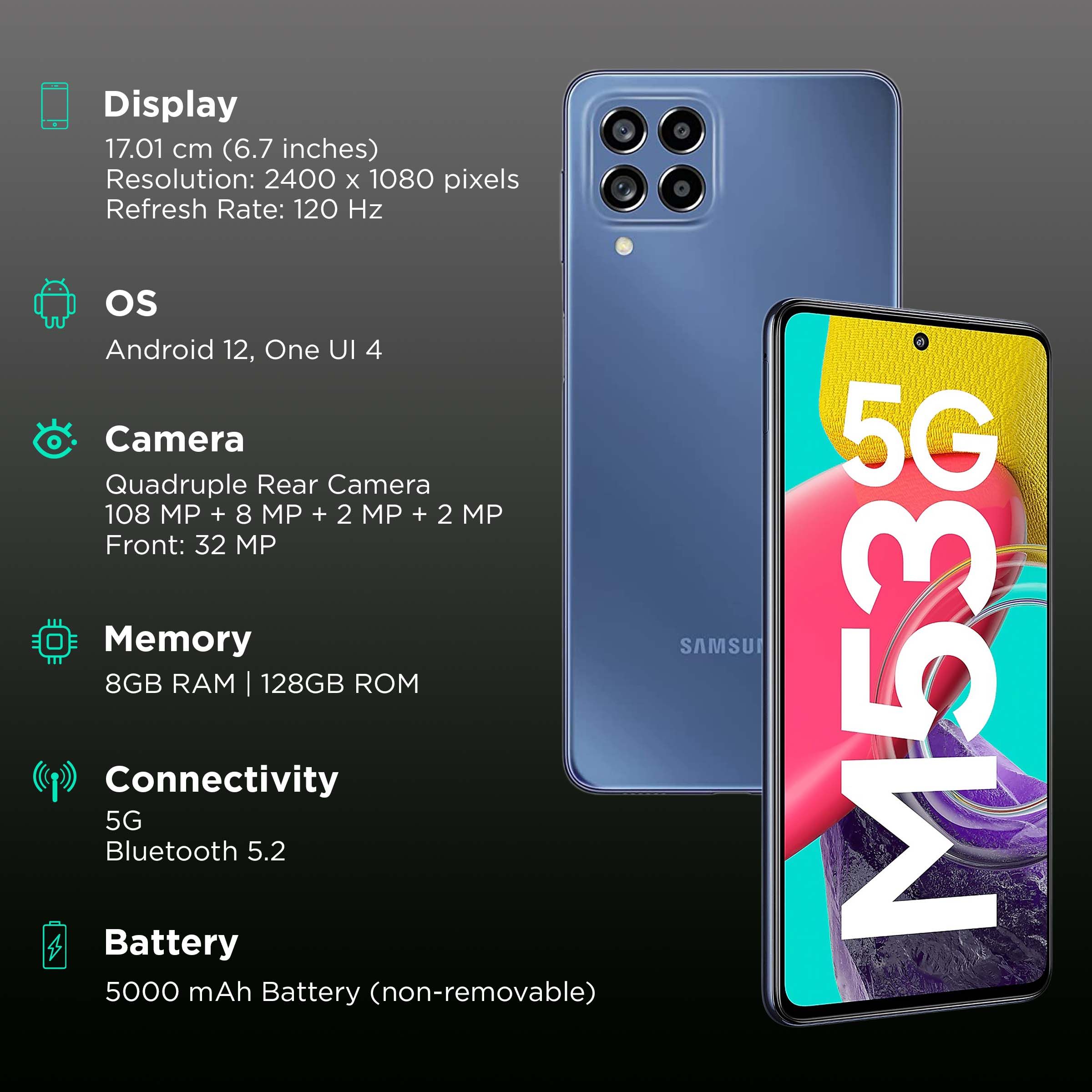 SAMSUNG Galaxy M53 5G (8GB RAM, 128GB, Blue) SAMSUNG Galaxy M53 5G (8GB RAM, 128GB, Blue)_3