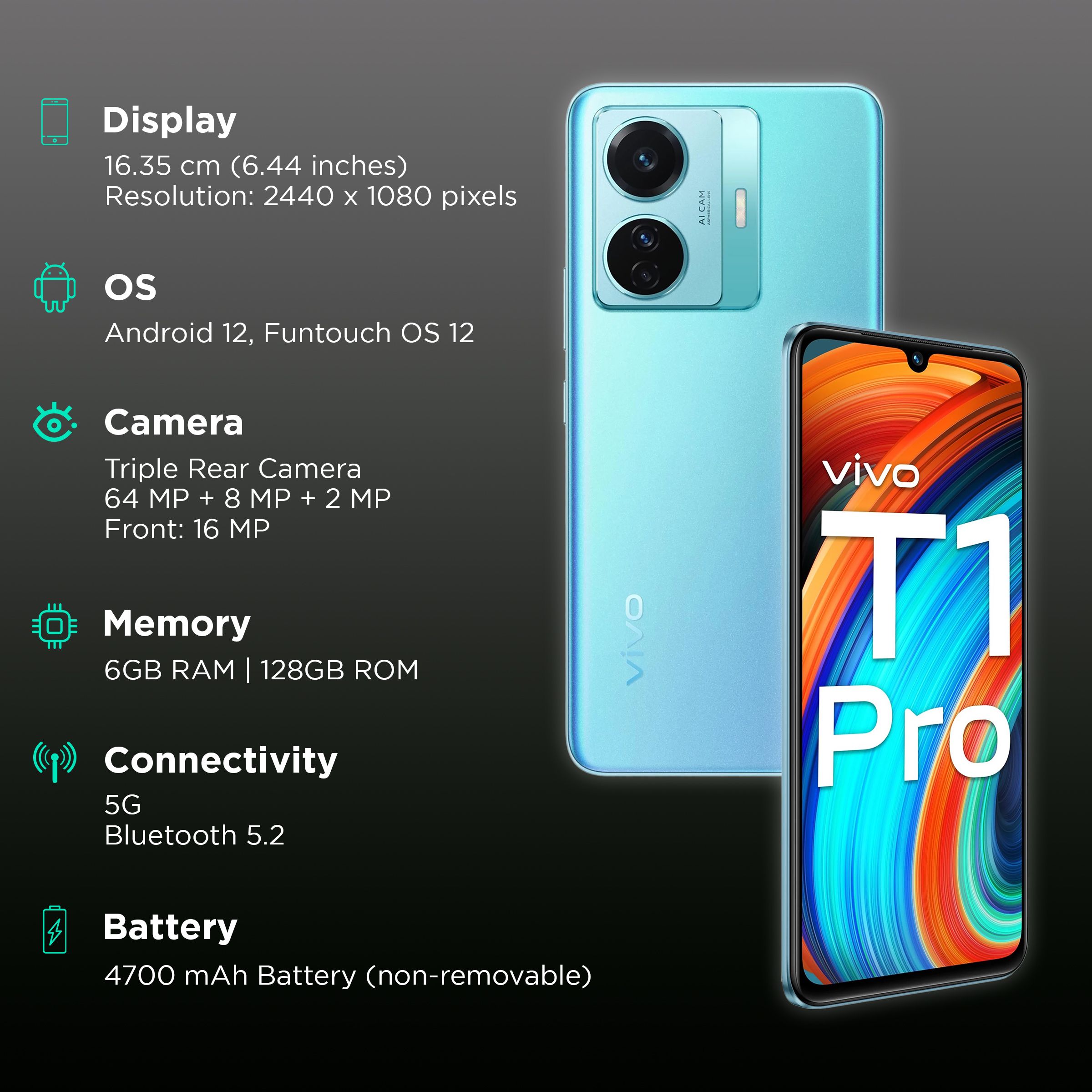 vivo T1 Pro 5G (6GB RAM, 128GB, Turbo Cyan) vivo T1 Pro 5G (6GB RAM, 128GB, Turbo Cyan)_3