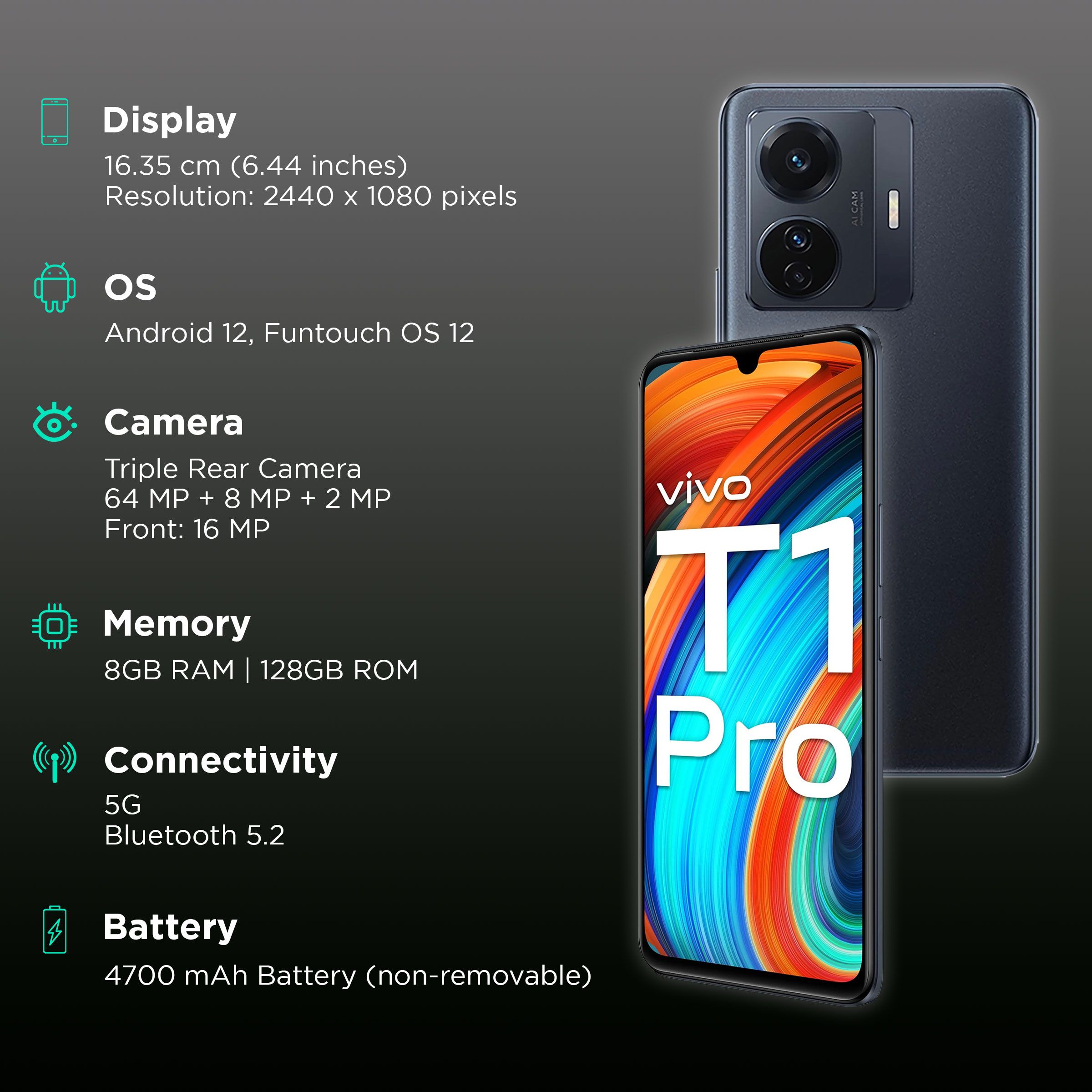 vivo T1 Pro 5G (8GB RAM, 128GB, Turbo Black) vivo T1 Pro 5G (8GB RAM, 128GB, Turbo Black)_3