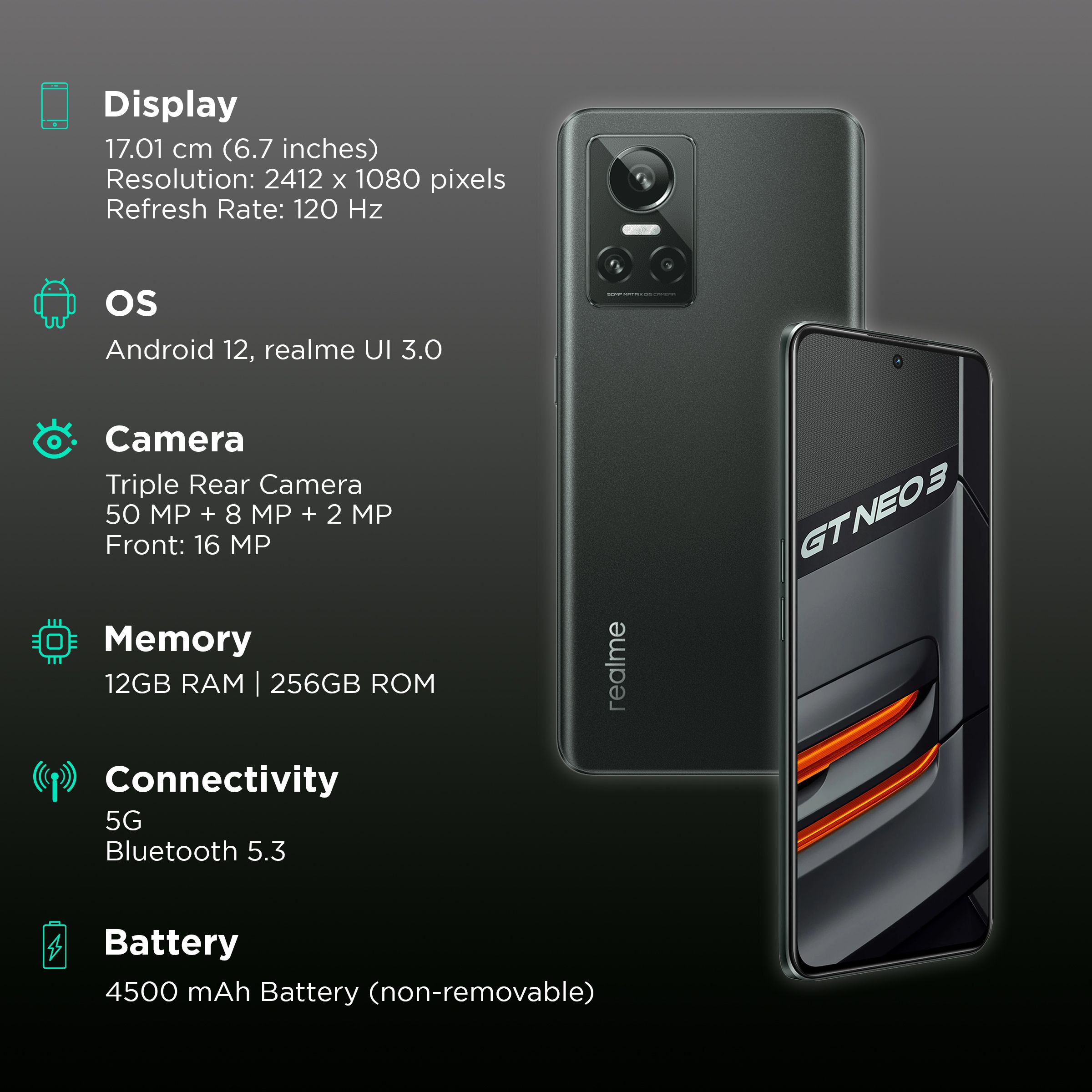 realme GT Neo 3 (150W) 5G (12GB RAM, 256GB, Asphalt Black) realme GT Neo 3 (150W) 5G (12GB RAM, 256GB, Asphalt Black)_3