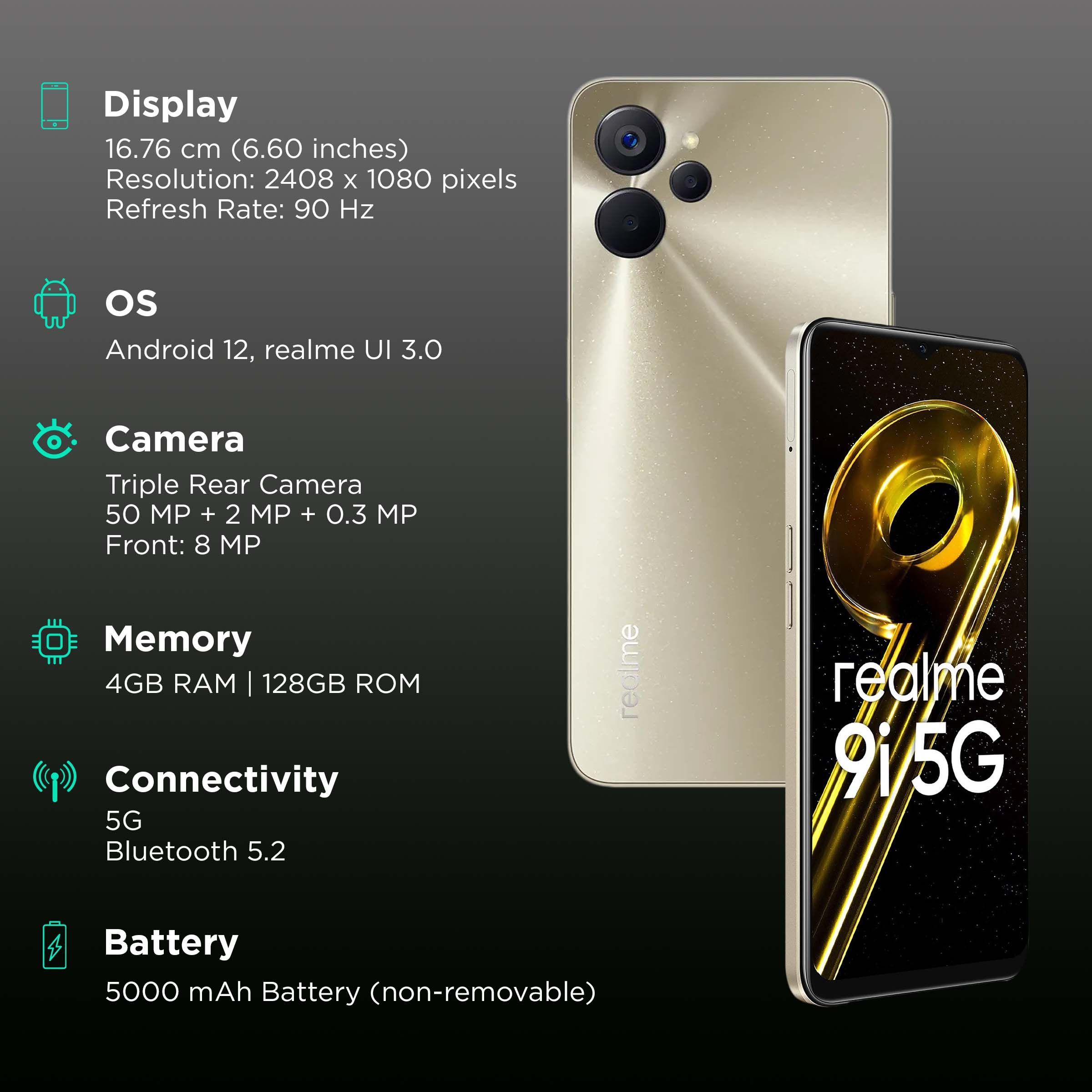 realme 9i 5G (4GB RAM, 128GB, Metallica Gold)_3
