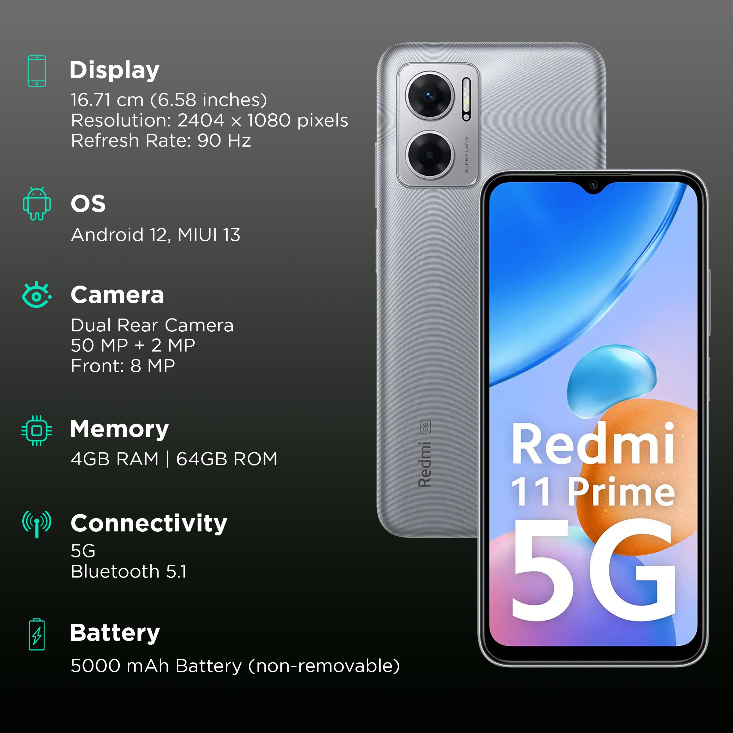 Redmi 11 Prime 5G (4GB RAM, 64GB, Chrome Silver) Redmi 11 Prime 5G (4GB RAM, 64GB, Chrome Silver)_3