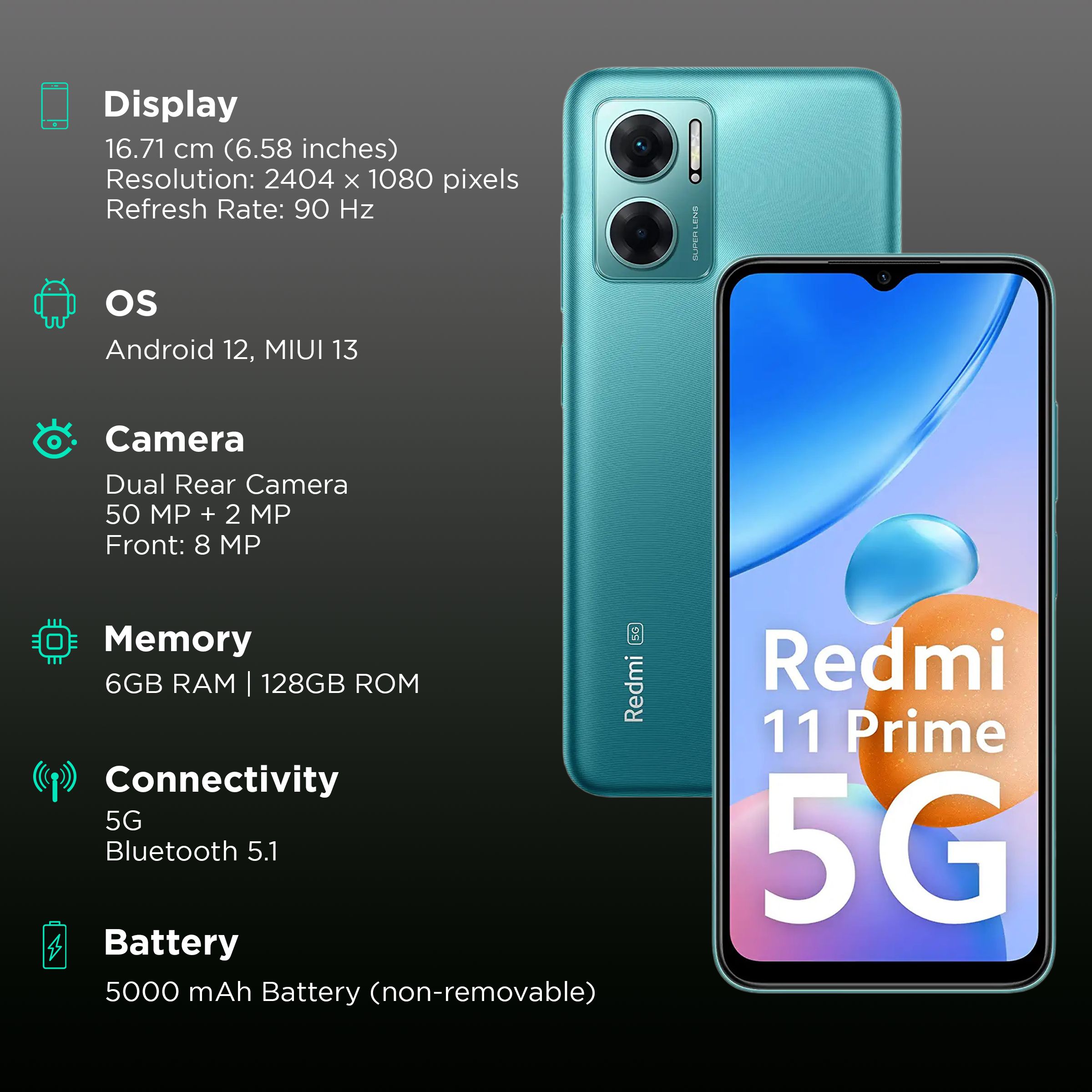 Redmi 11 Prime 5G (6GB RAM, 128GB, Meadow Green) Redmi 11 Prime 5G (6GB RAM, 128GB, Meadow Green)_3