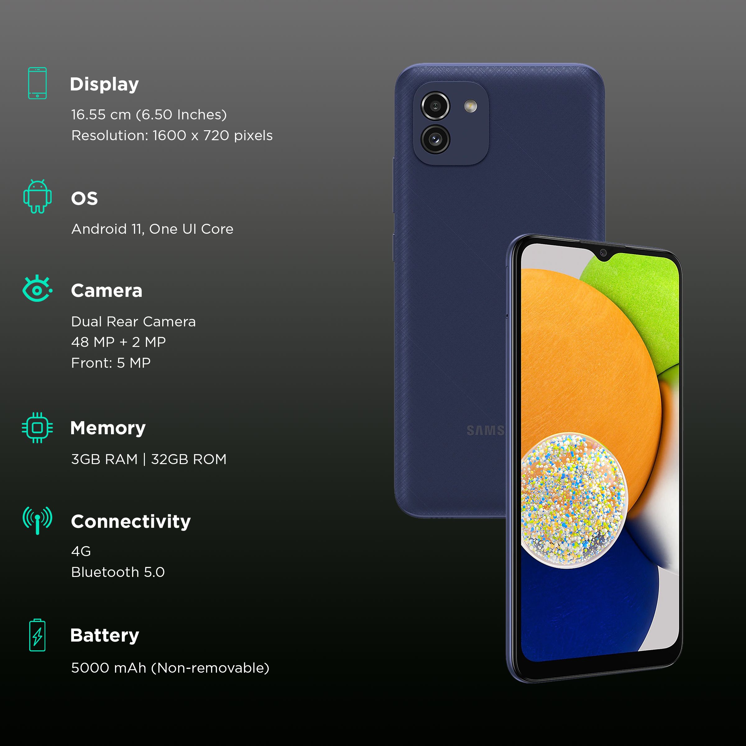 SAMSUNG Galaxy A03 (3GB RAM, 32GB, Blue)_3