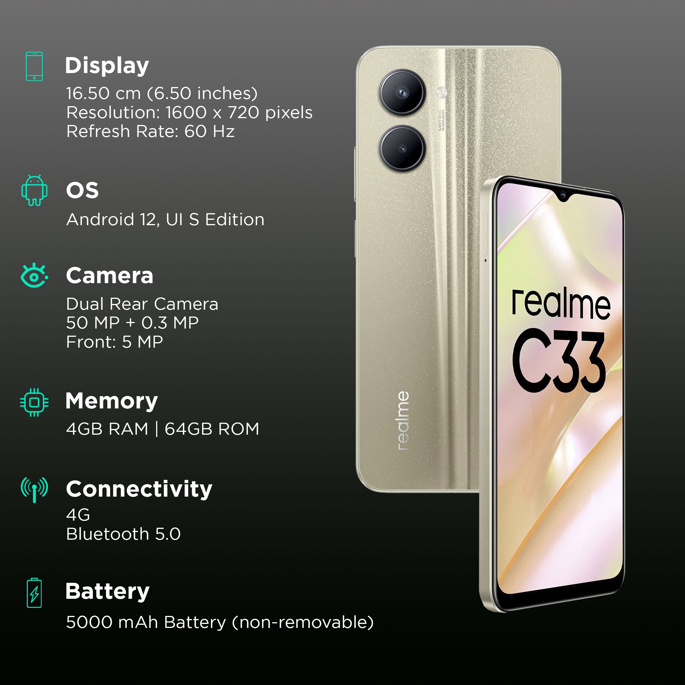 realme C33 (4GB RAM, 64GB, Sandy Gold) realme C33 (4GB RAM, 64GB, Sandy Gold)_3