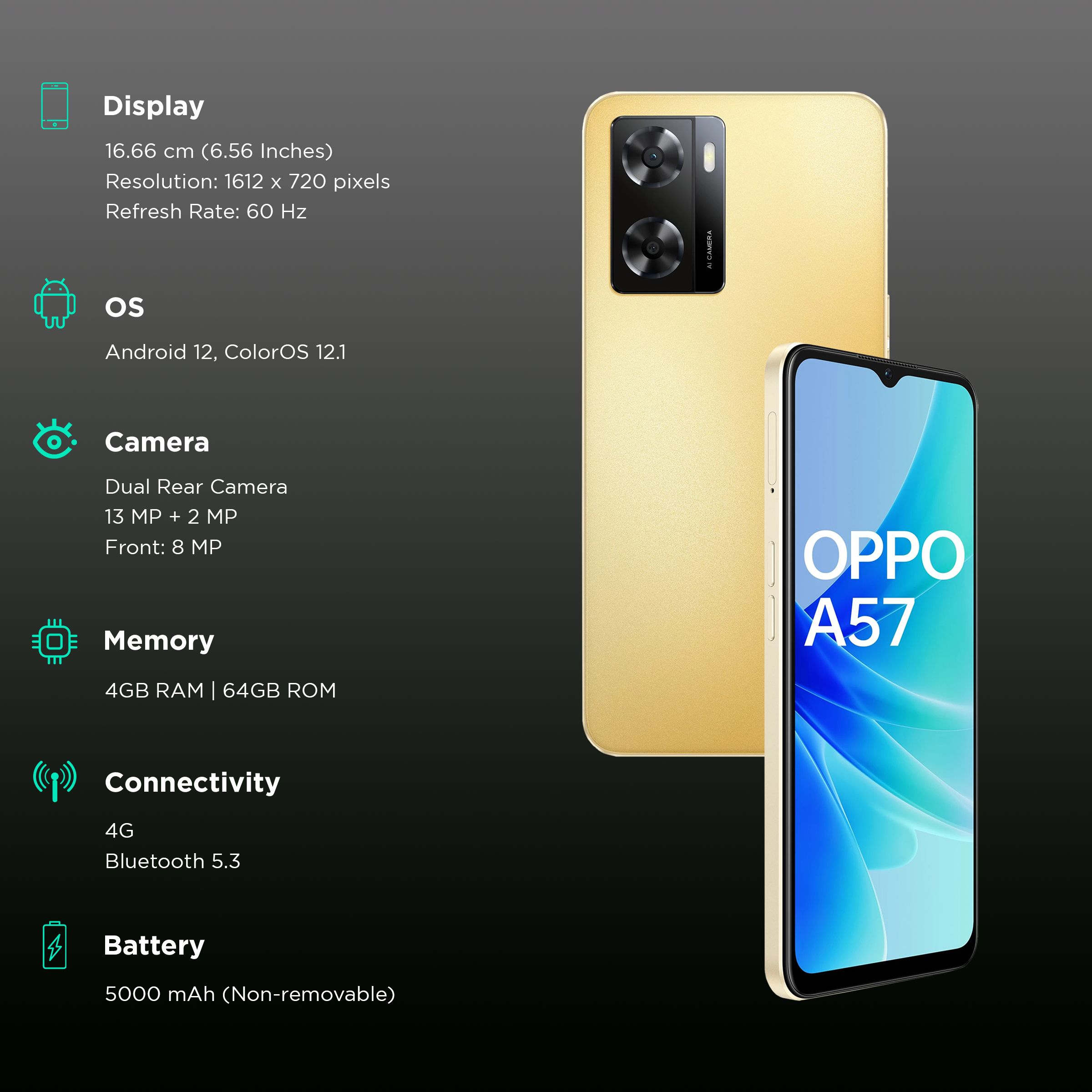 oppo A57 (4GB RAM, 64GB, Glowing Gold)_3