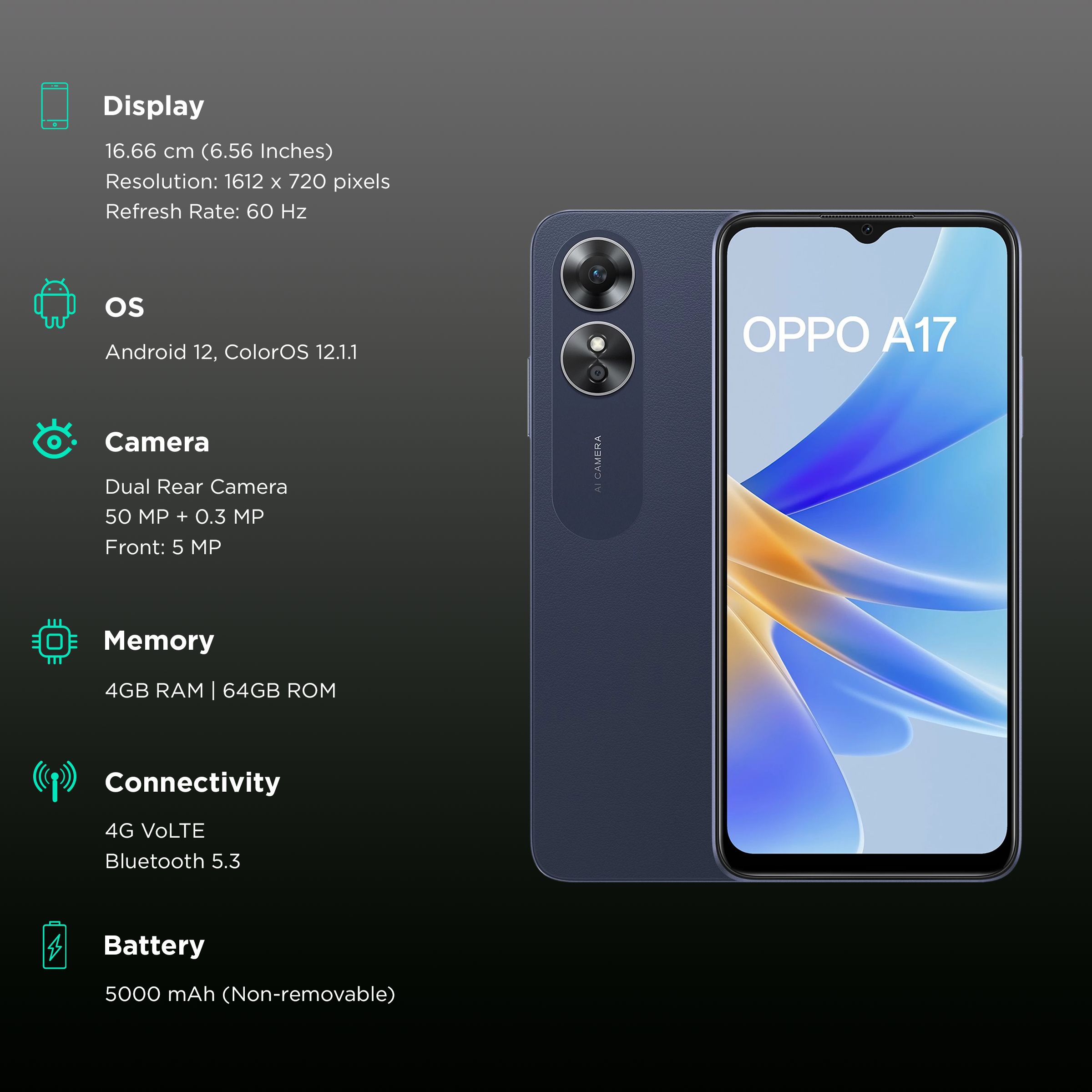 oppo A17 (4GB RAM, 64GB, Midnight Black)_3