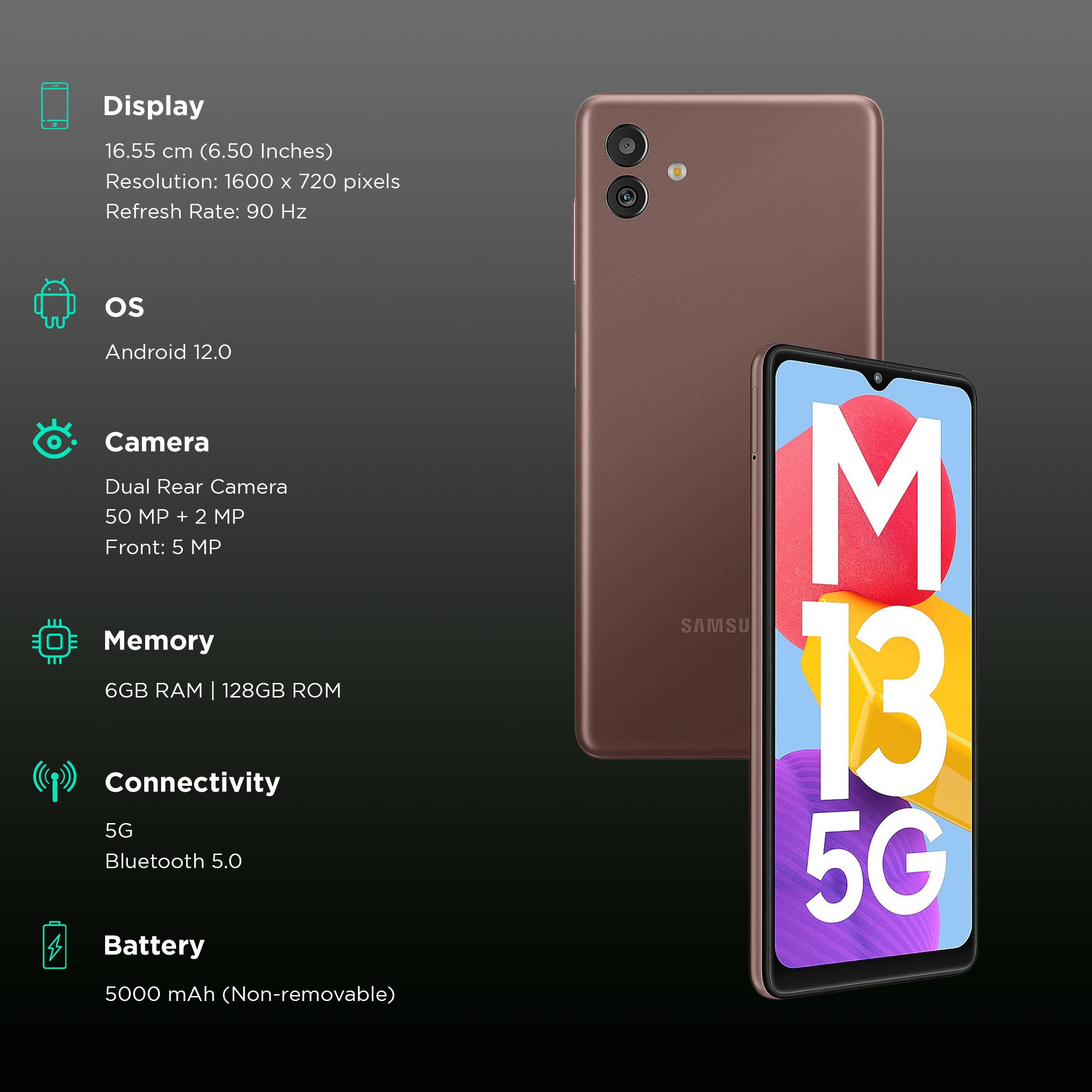 SAMSUNG Galaxy M13 5G (6GB RAM, 128GB, Stardust Brown)_3