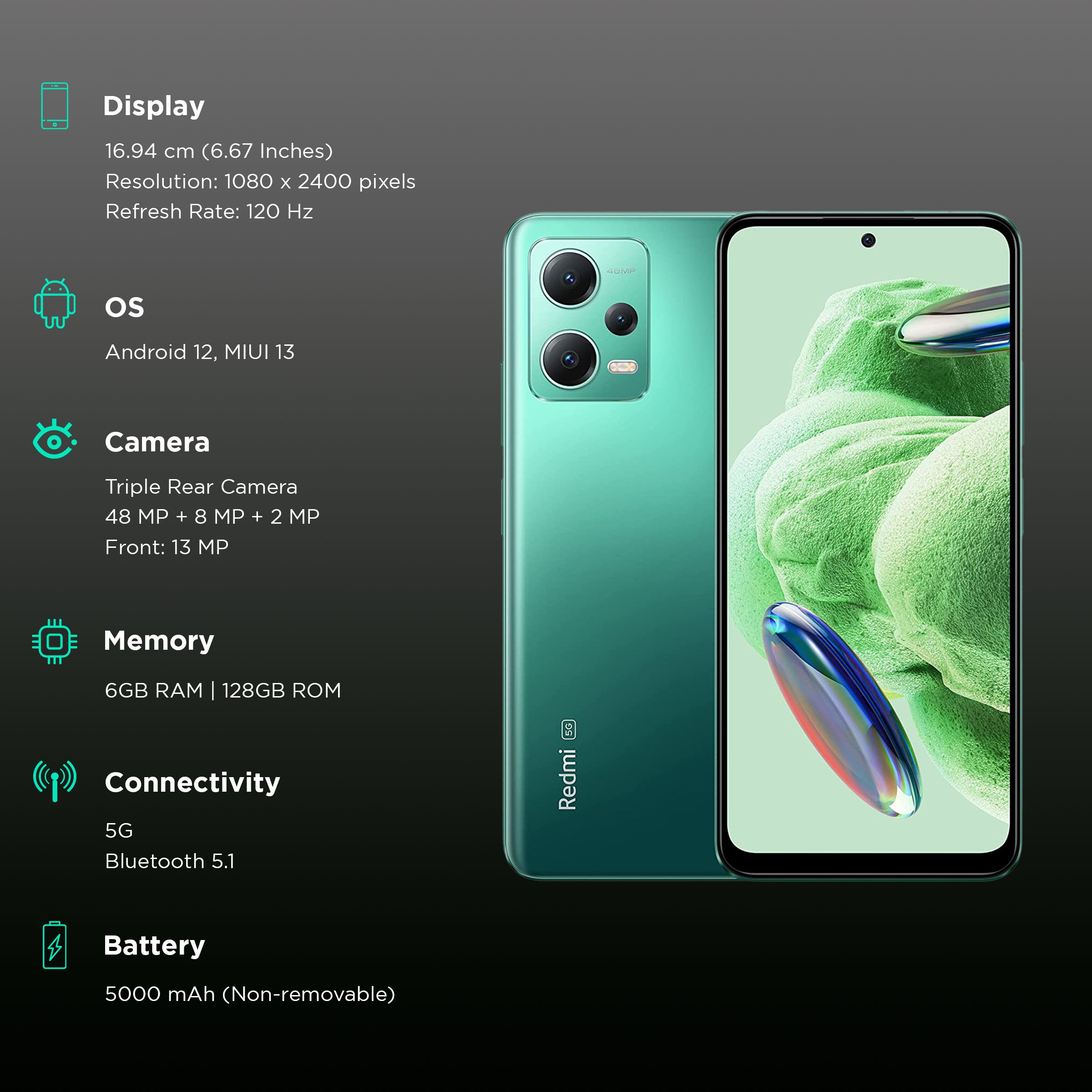 Redmi Note 12 5G (6GB RAM, 128GB, Frosted Green) Redmi Note 12 5G (6GB RAM, 128GB, Frosted Green)_3