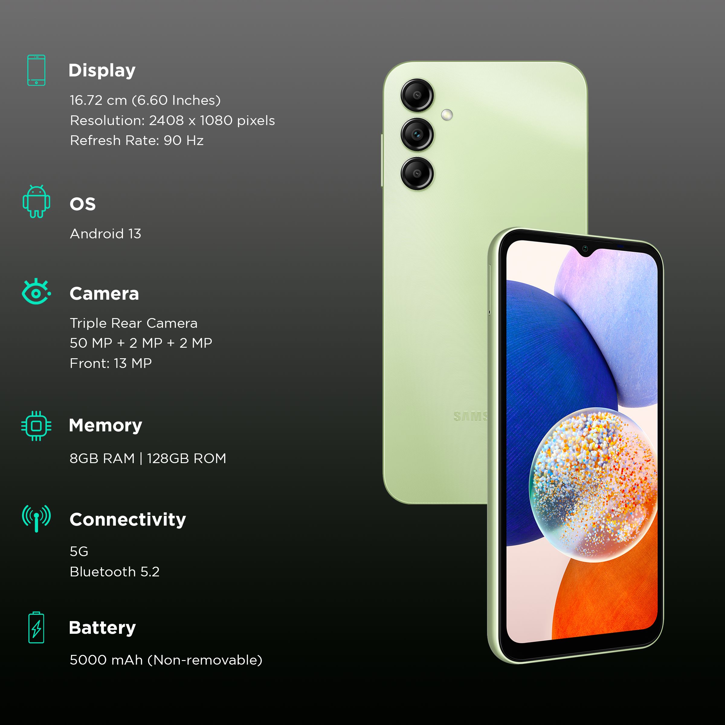 SAMSUNG Galaxy A14 5G (8GB RAM, 128GB, Light Green) SAMSUNG Galaxy A14 5G (8GB RAM, 128GB, Light Green)_3