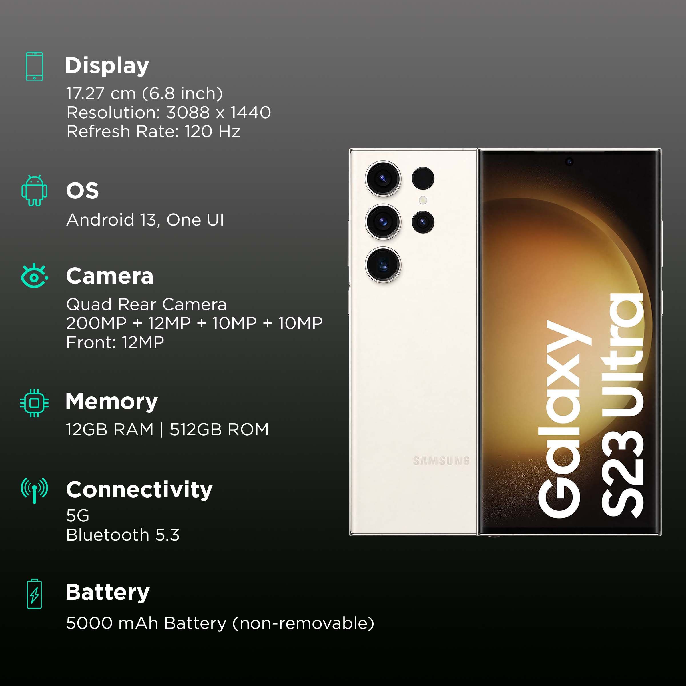 SAMSUNG Galaxy S23 Ultra 5G (12GB RAM, 512GB, Cream)_3