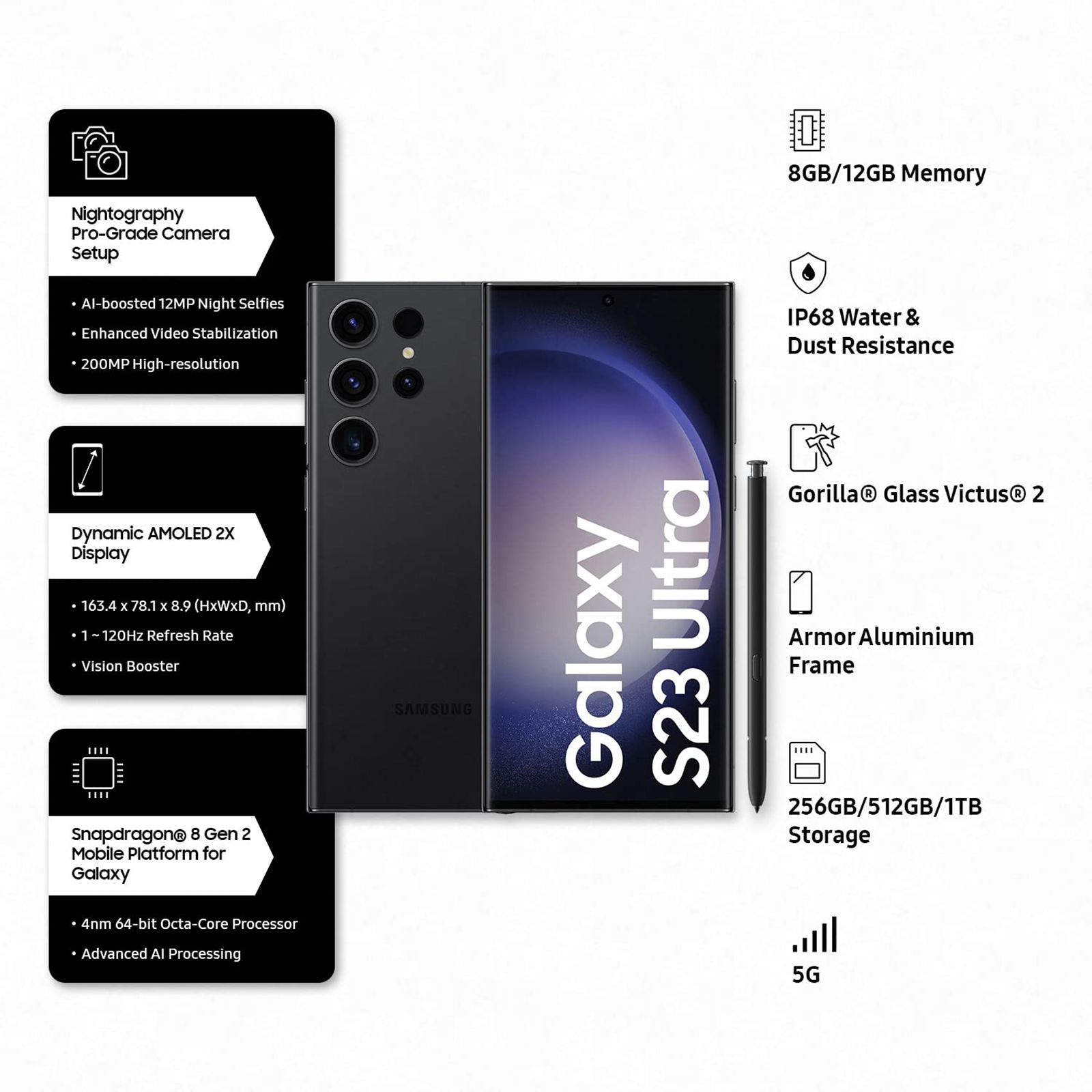SAMSUNG Galaxy S23 Ultra 5G (12GB RAM, 1TB, Black) SAMSUNG Galaxy S23 Ultra 5G (12GB RAM, 1TB, Black)_12