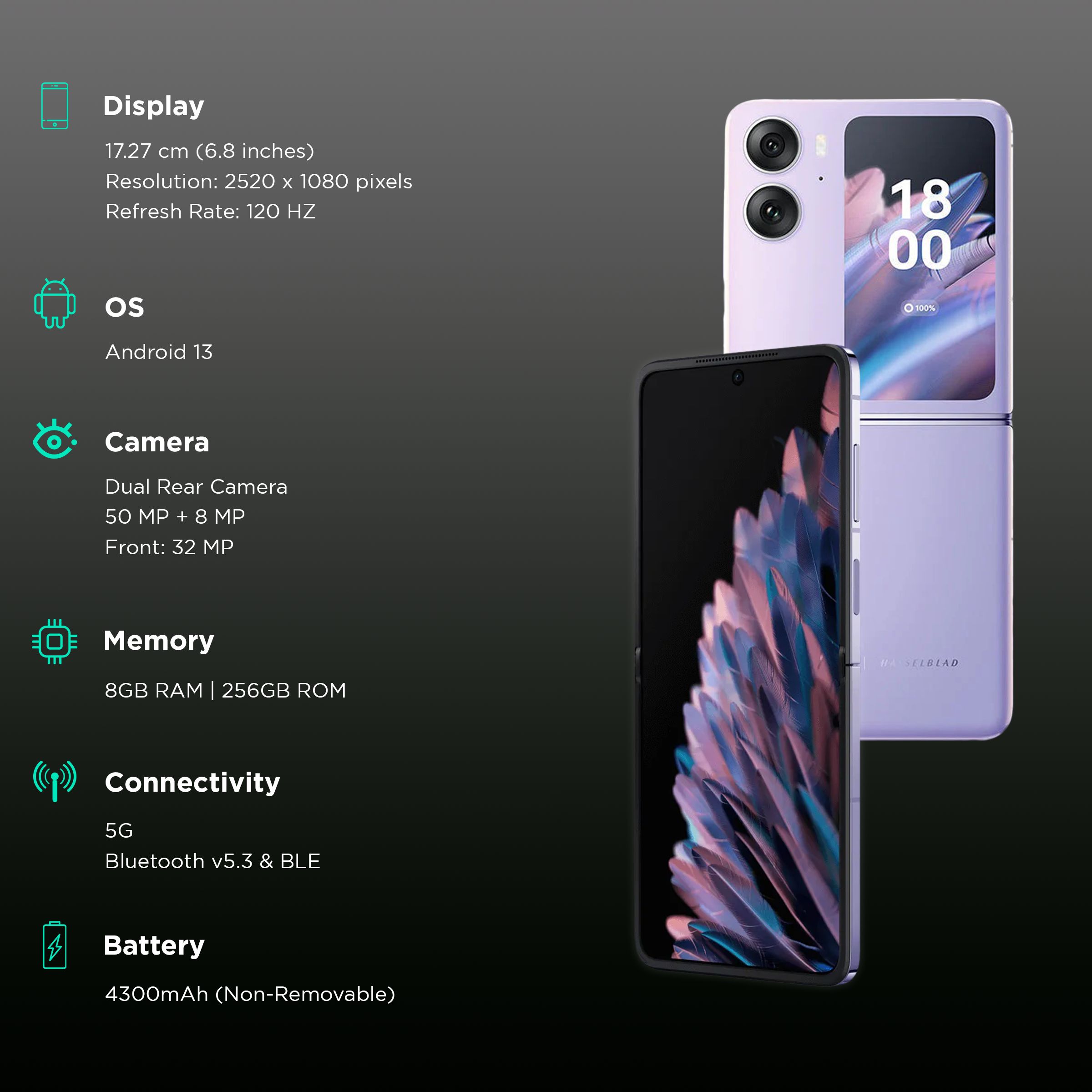oppo Find N2 Flip 5G (8GB RAM, 256GB, Moonlit Purple) | With 44W SUPERVOO Flash Charger oppo Find N2 Flip 5G (8GB RAM, 256GB, Moonlit Purple) | With 44W SUPERVOO Flash Charger_2