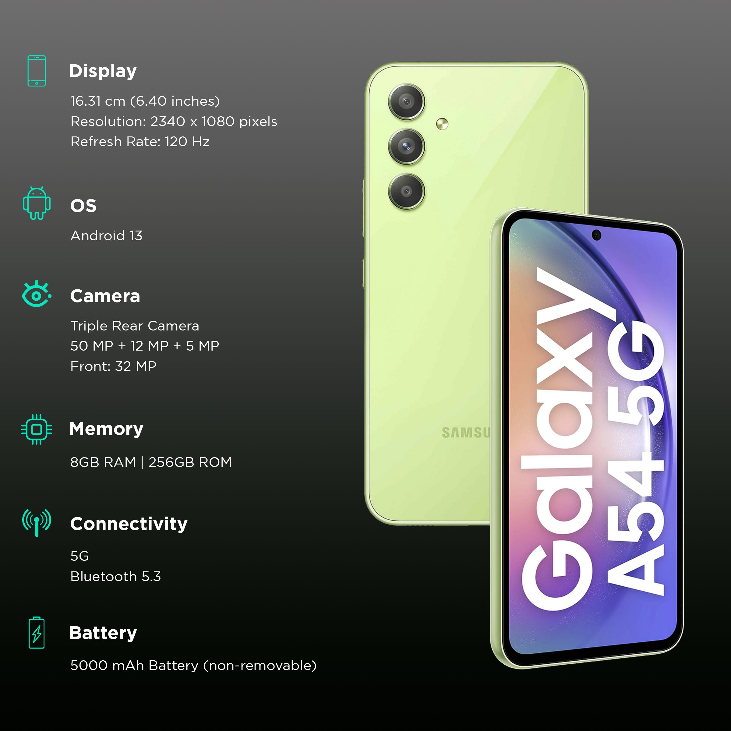 SAMSUNG Galaxy A54 5G (8GB RAM, 256GB, Awesome Lime) SAMSUNG Galaxy A54 5G (8GB RAM, 256GB, Awesome Lime)_3
