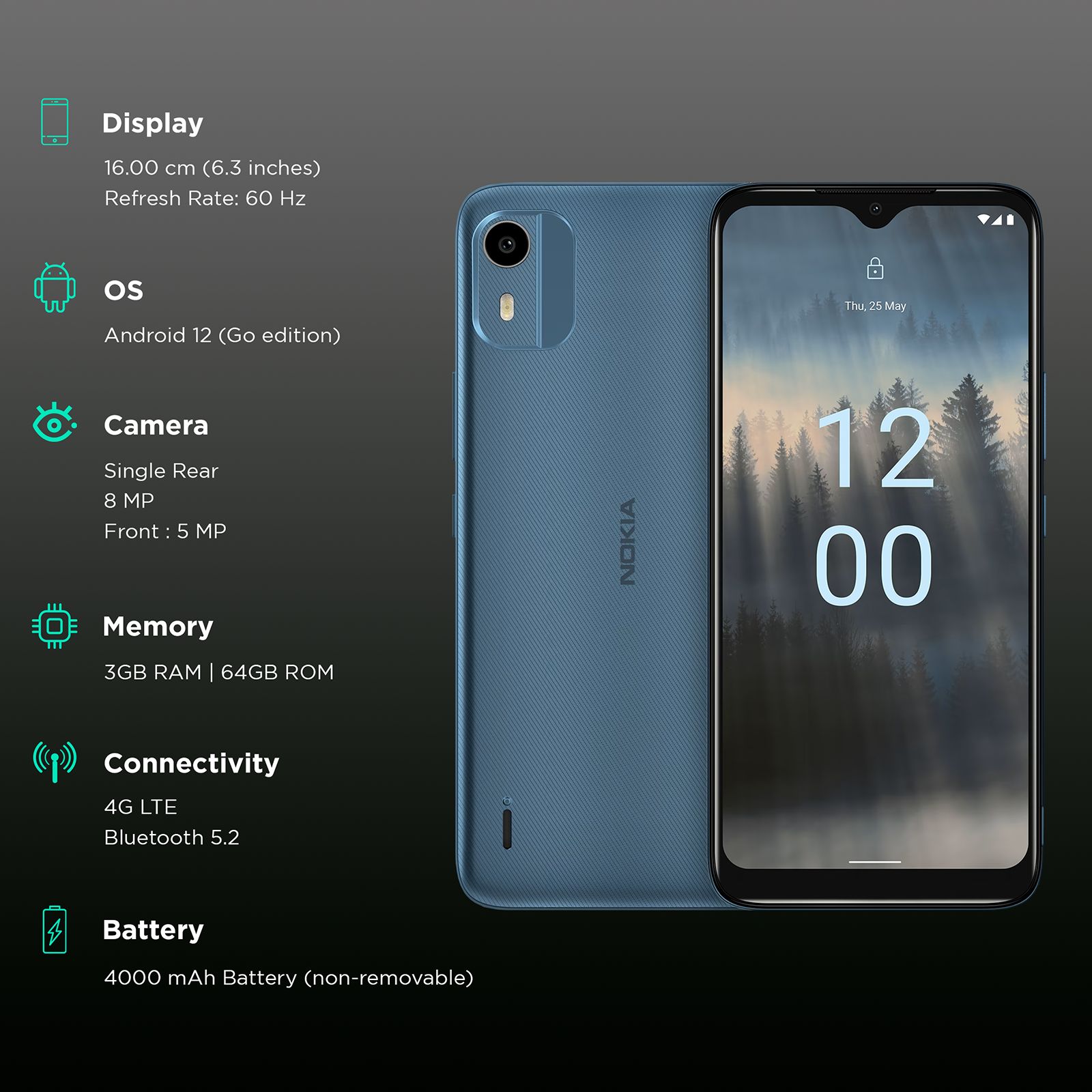 NOKIA C12 Pro (3GB RAM, 64GB, Dark Cyan)_3