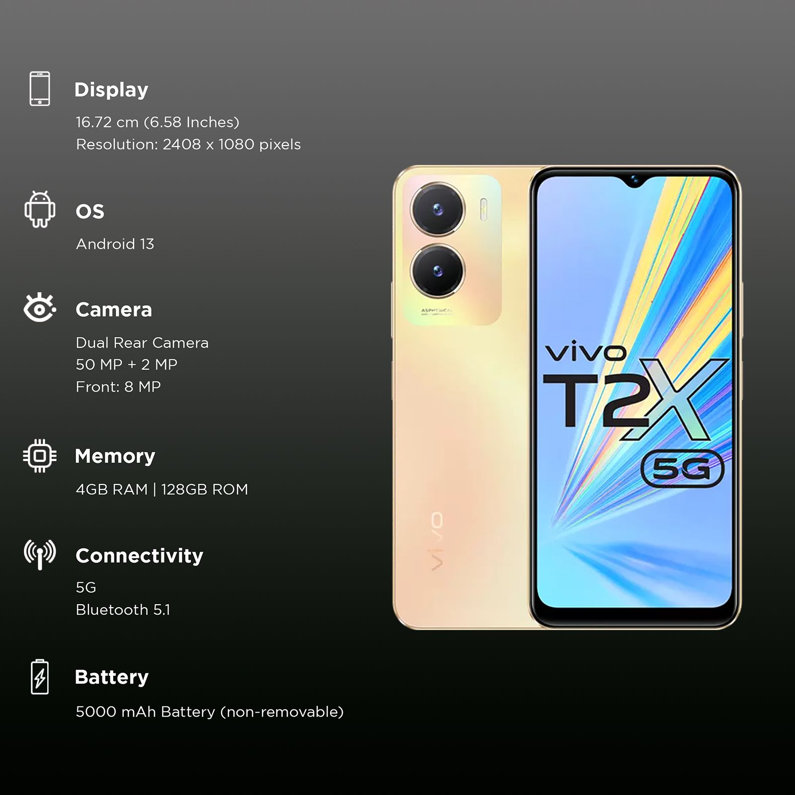 vivo T2x 5G (4GB RAM, 128GB, Aurora Gold)_3