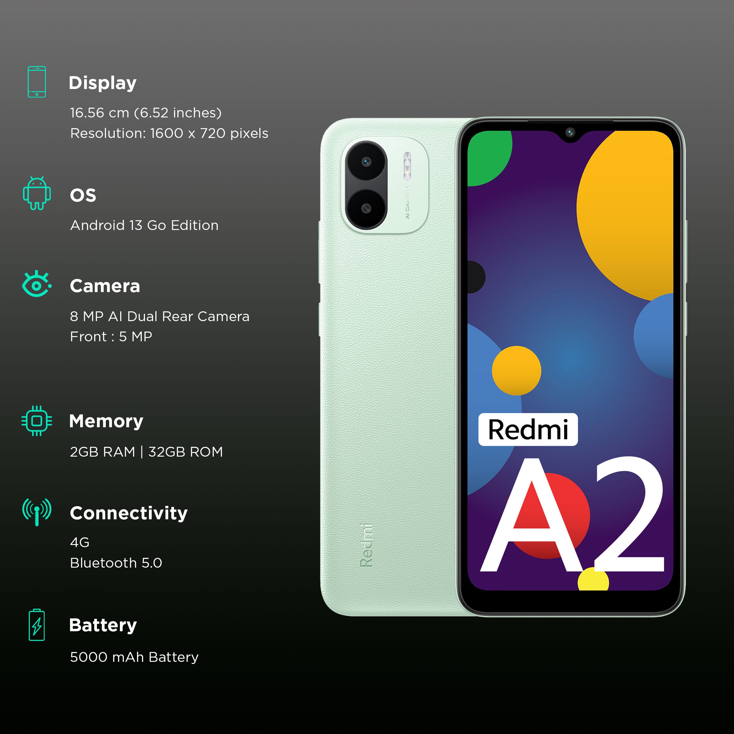 Redmi A2 (2GB RAM, 32GB, Sea Green) Redmi A2 (2GB RAM, 32GB, Sea Green)_3