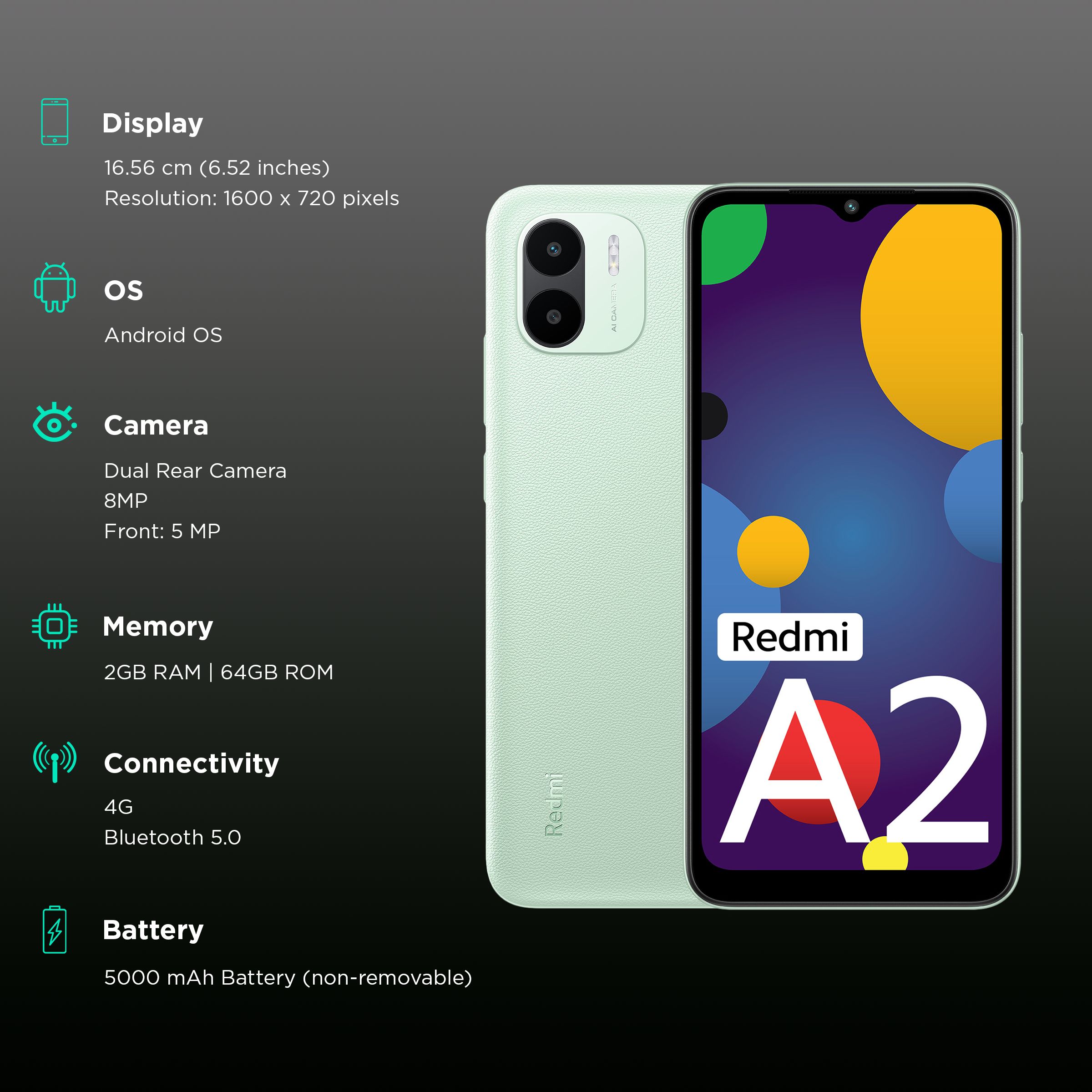 Redmi A2 (2GB RAM, 64GB, Sea Green) Redmi A2 (2GB RAM, 64GB, Sea Green)_3