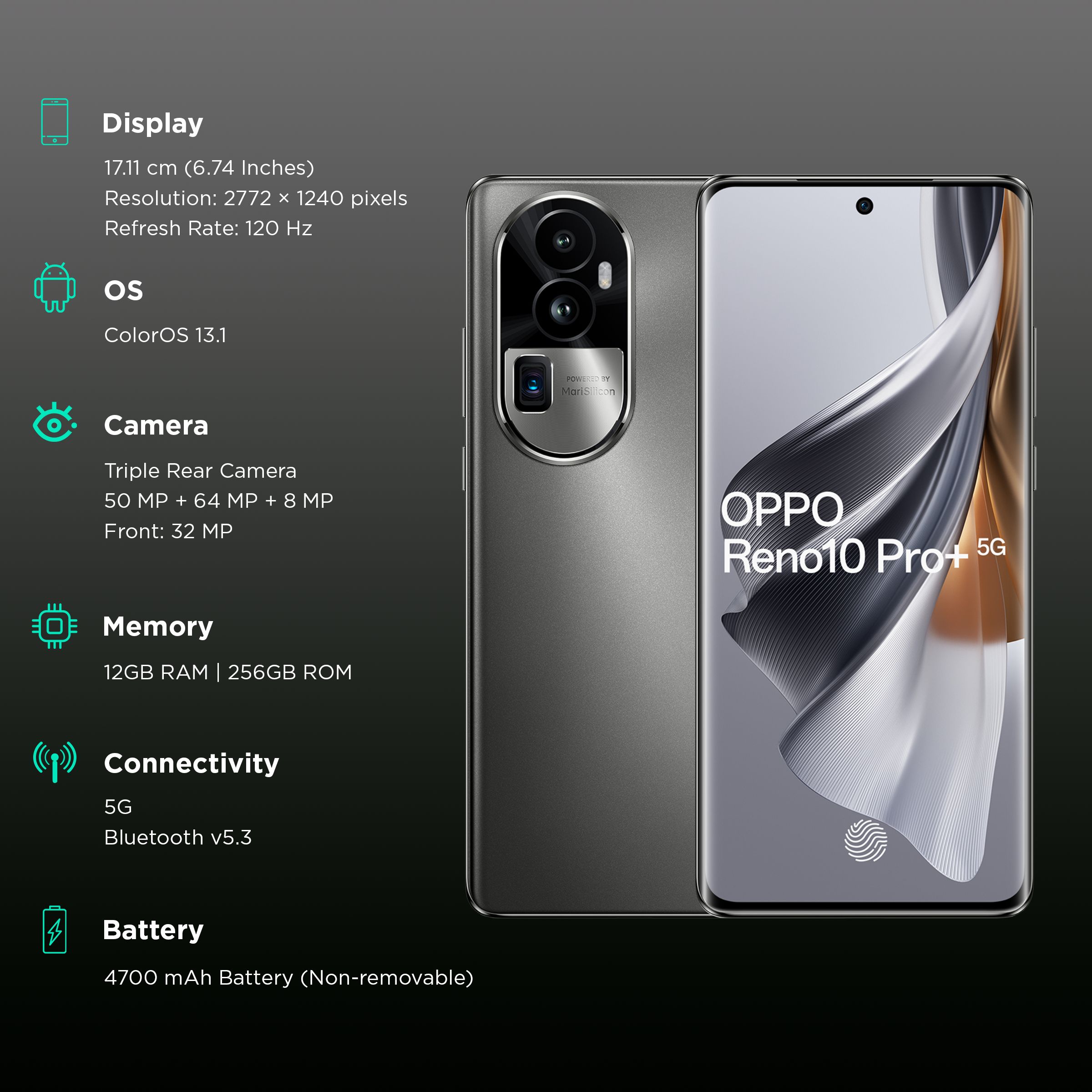 oppo Reno 10 Pro + 5G (12GB RAM, 256GB, Silvery Grey)_3