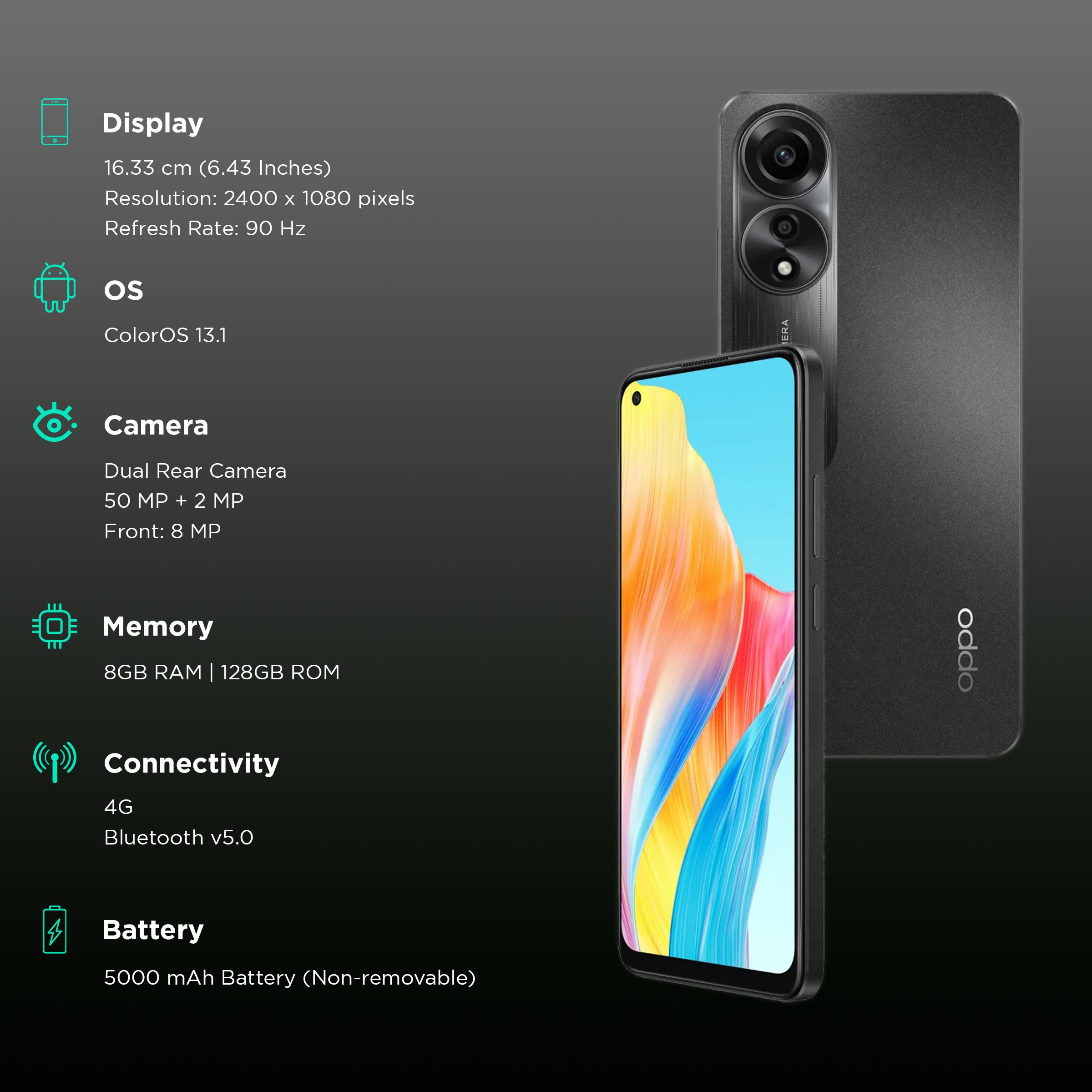 oppo A78 (8GB RAM, 128GB, Mist Black)_3