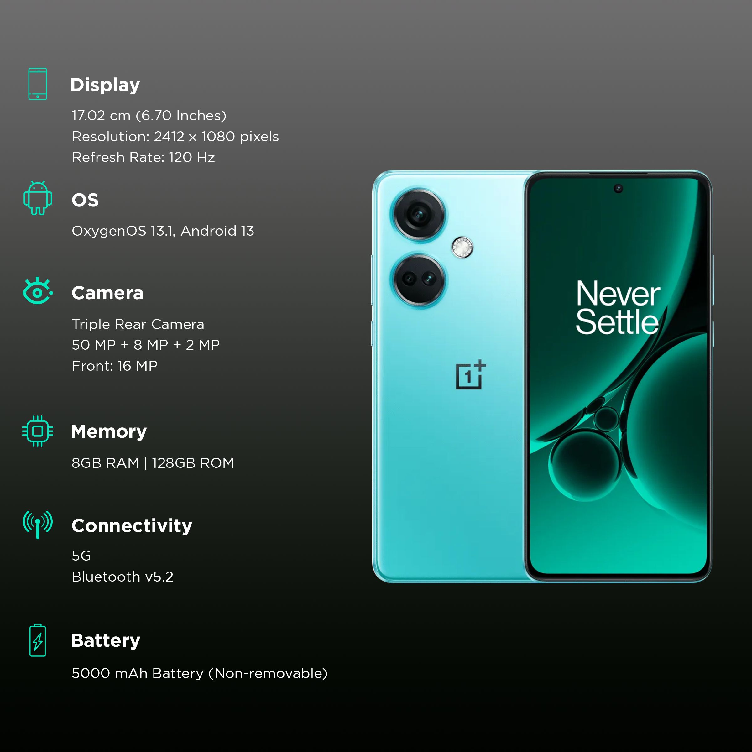 OnePlus Nord CE3 5G (8GB RAM, 128GB, Aqua Surge) OnePlus Nord CE3 5G (8GB RAM, 128GB, Aqua Surge) _3