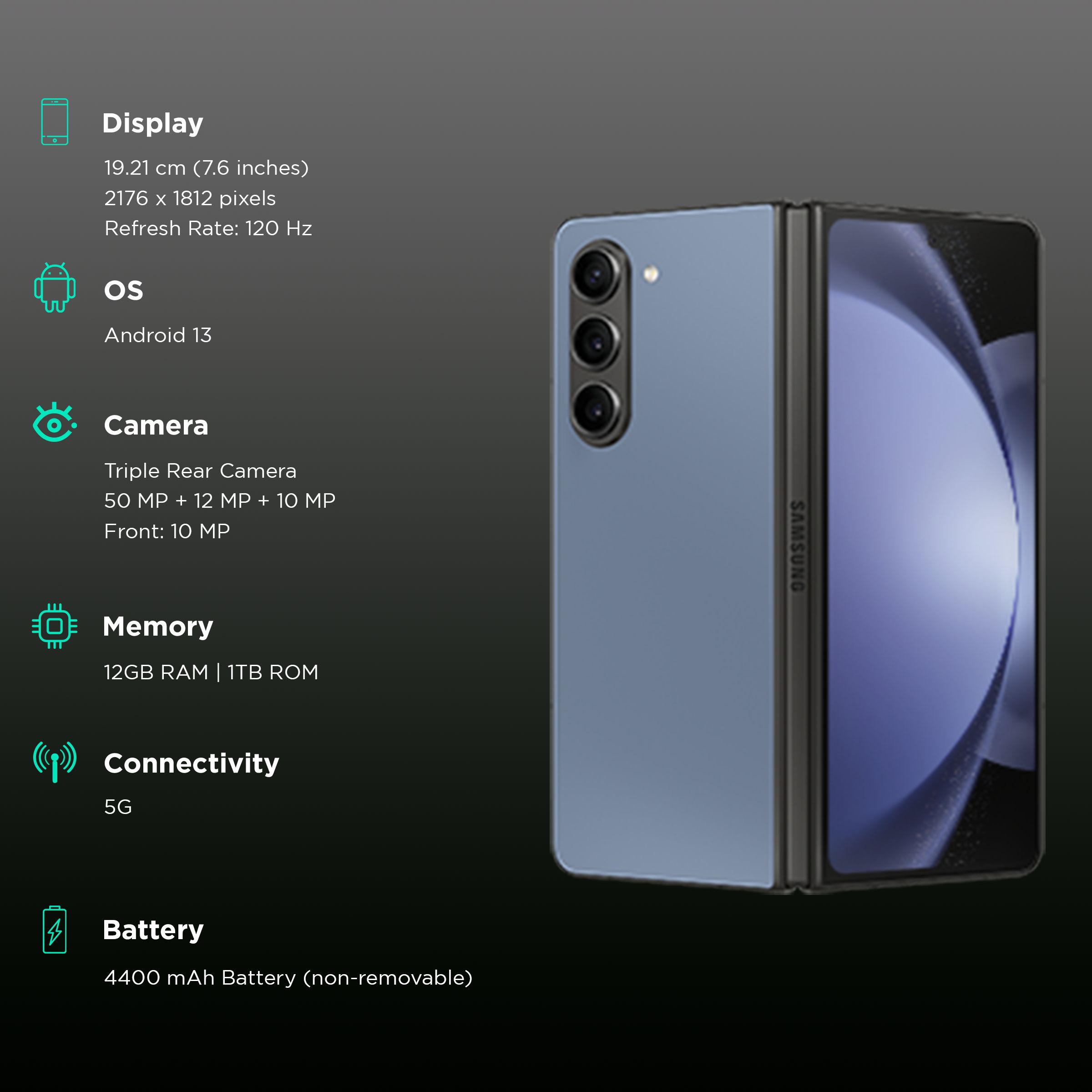 SAMSUNG Galaxy Z Fold5 5G (12GB RAM, 1TB, Light Blue)_3