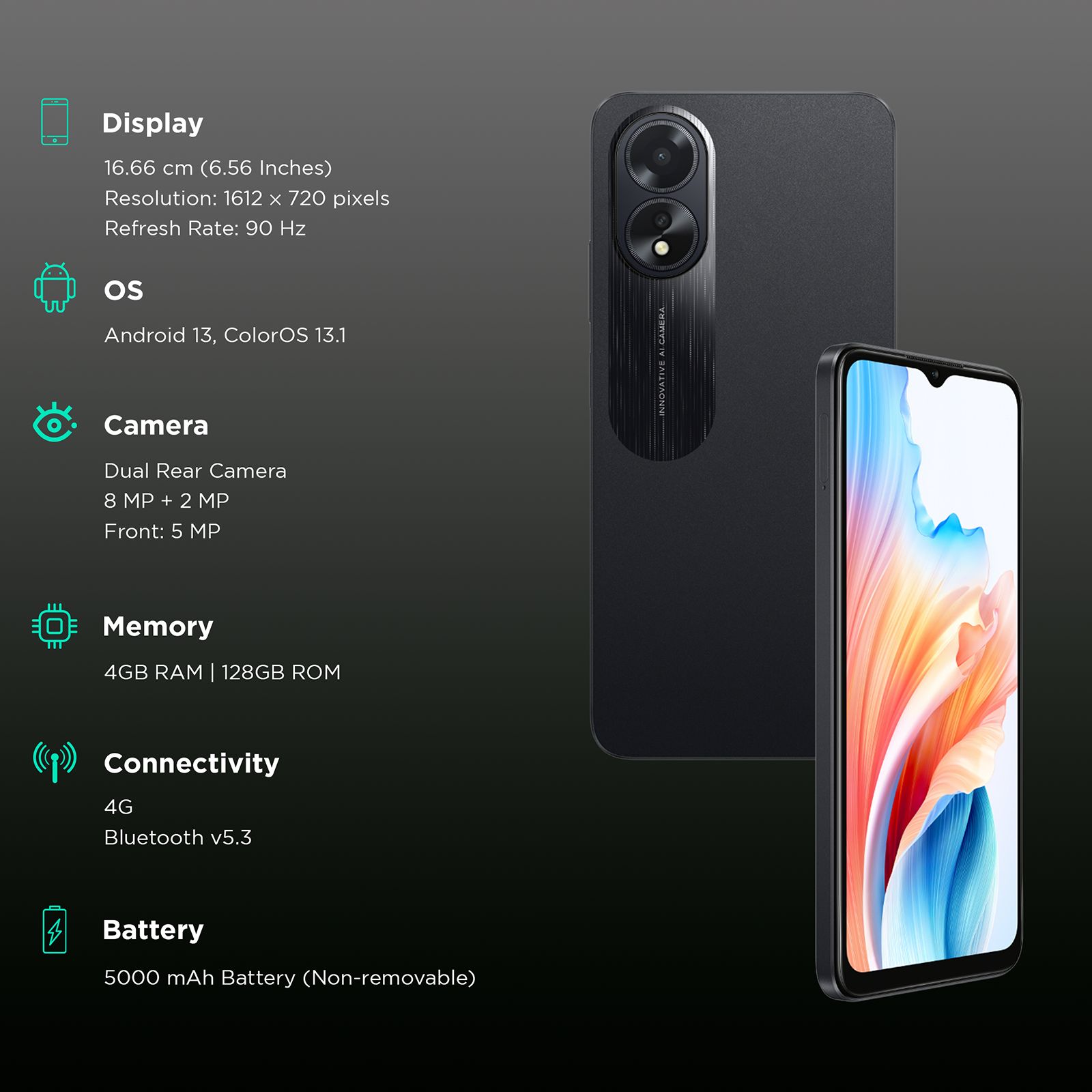 oppo A18 (4GB RAM, 128GB, Glowing Black)_3