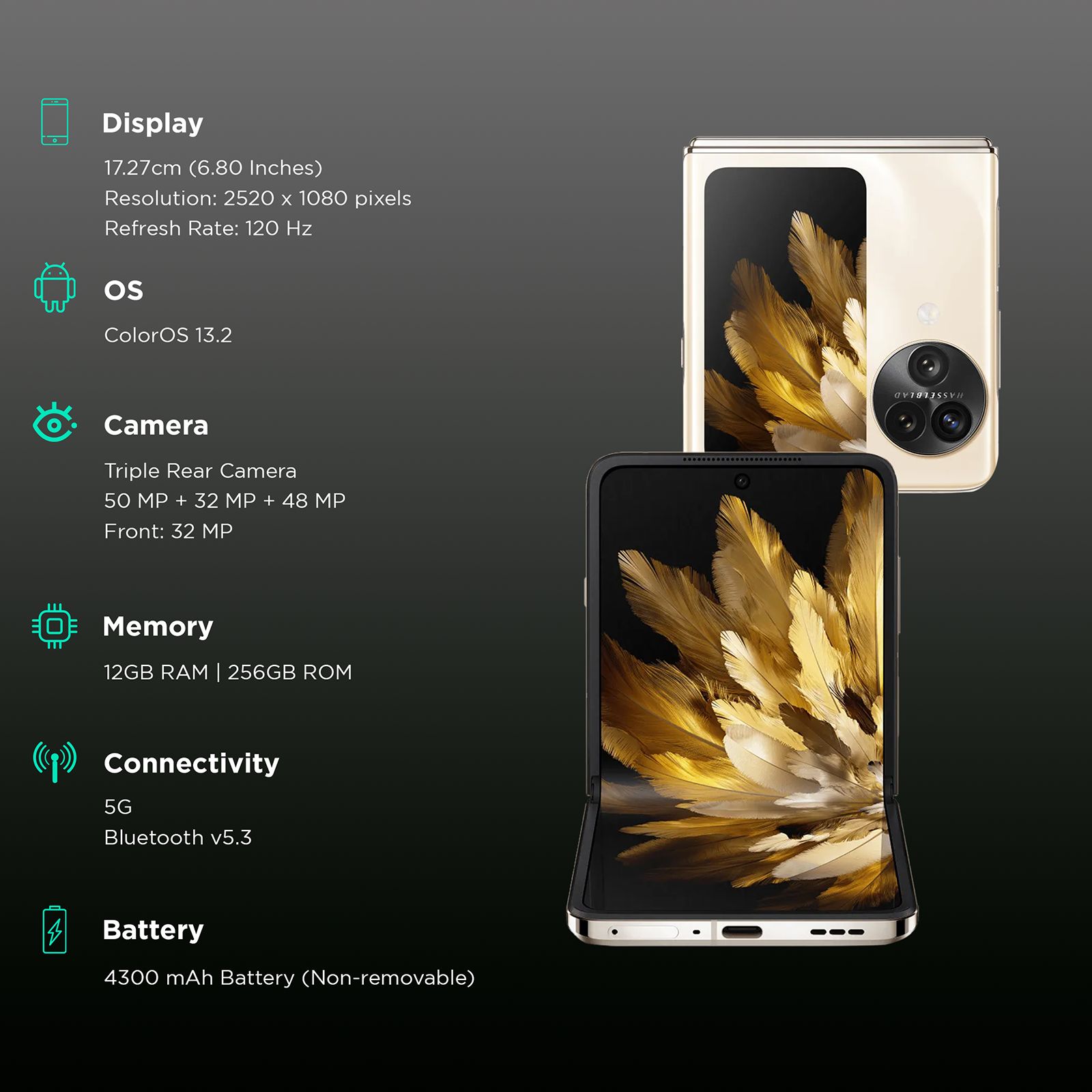 oppo Find N3 Flip 5G (12GB RAM, 256GB, Cream Gold)_3