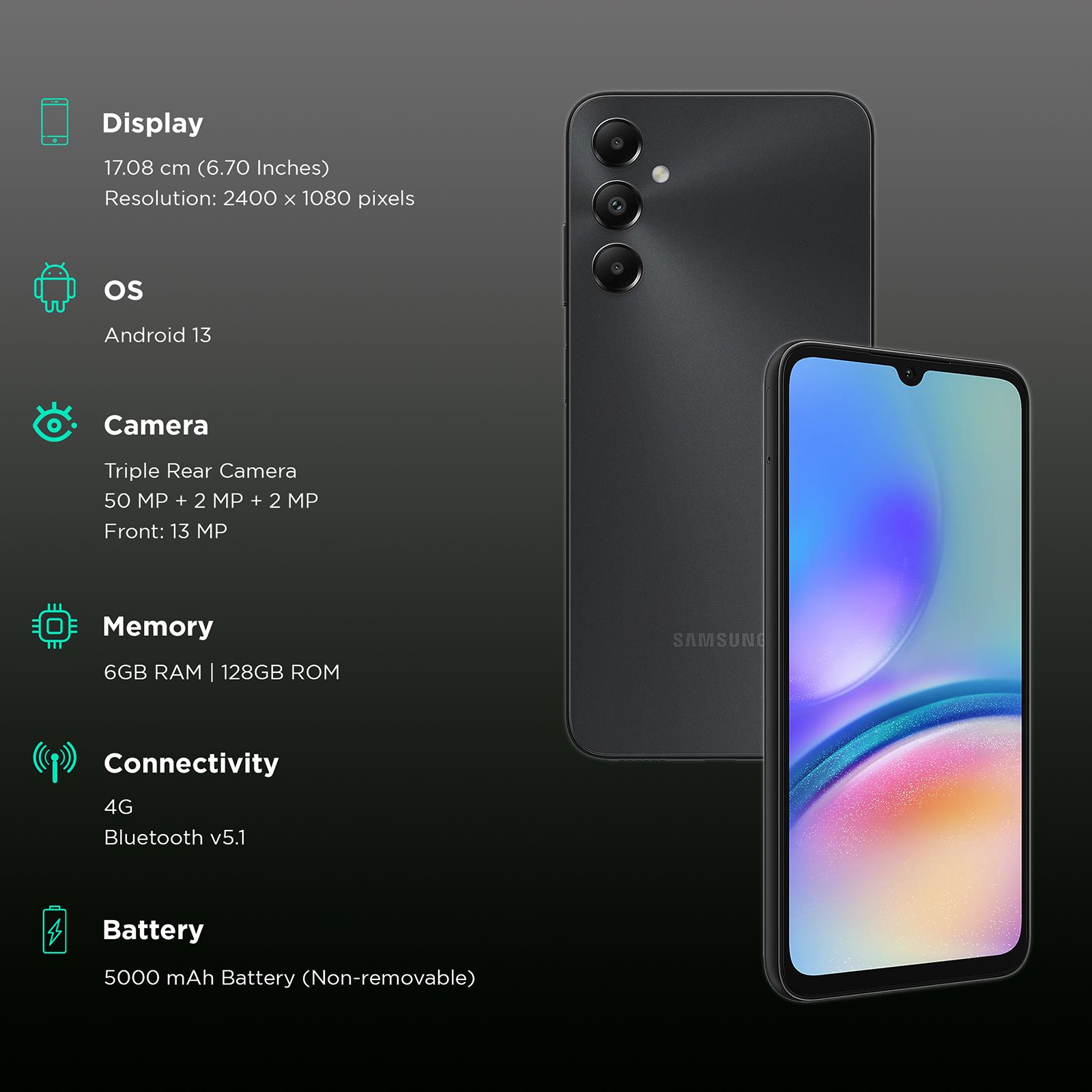 SAMSUNG Galaxy A05s (6GB RAM, 128GB, Black)_3