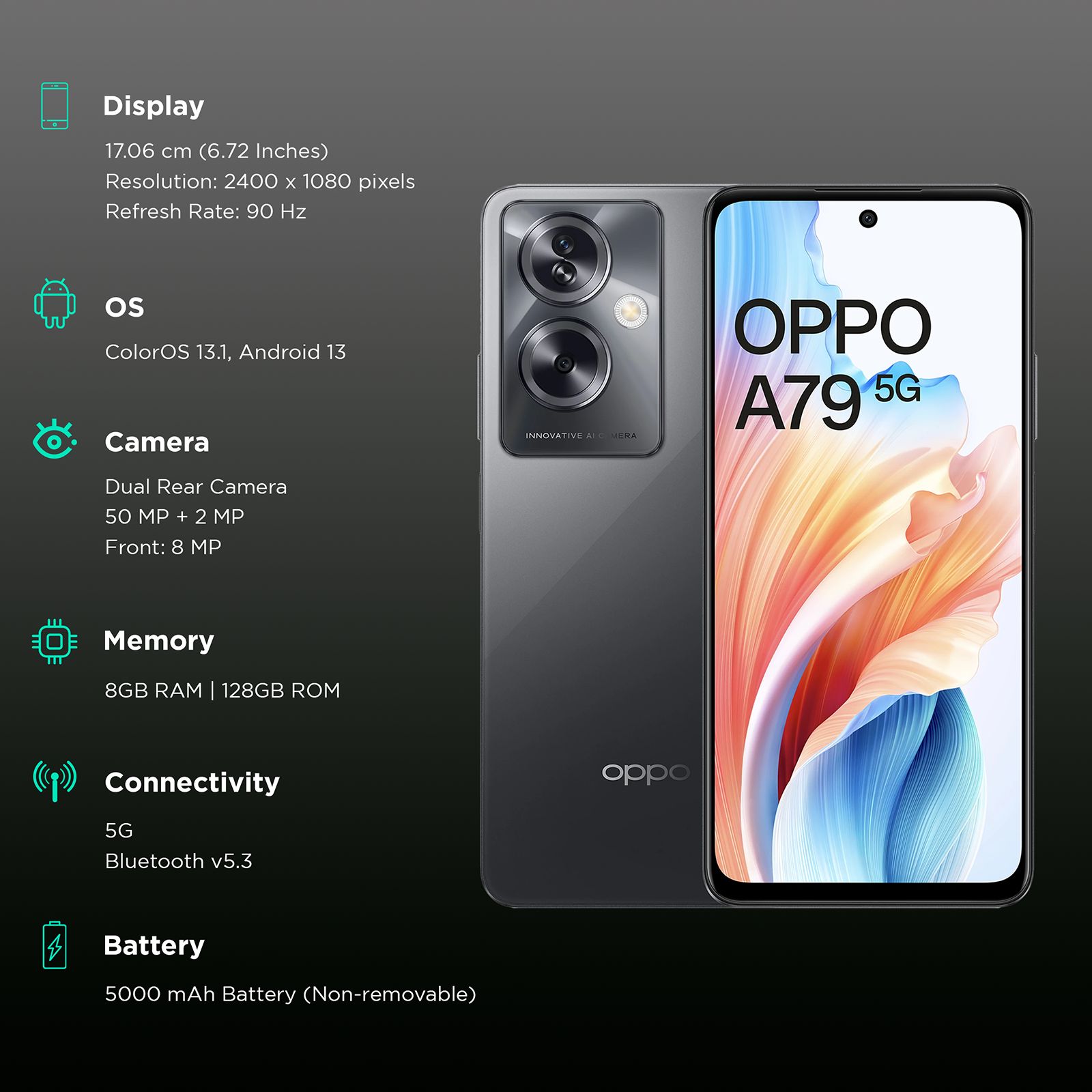 oppo A79 5G (8GB RAM, 128GB, Mystery Black) oppo A79 5G (8GB RAM, 128GB, Mystery Black)_3
