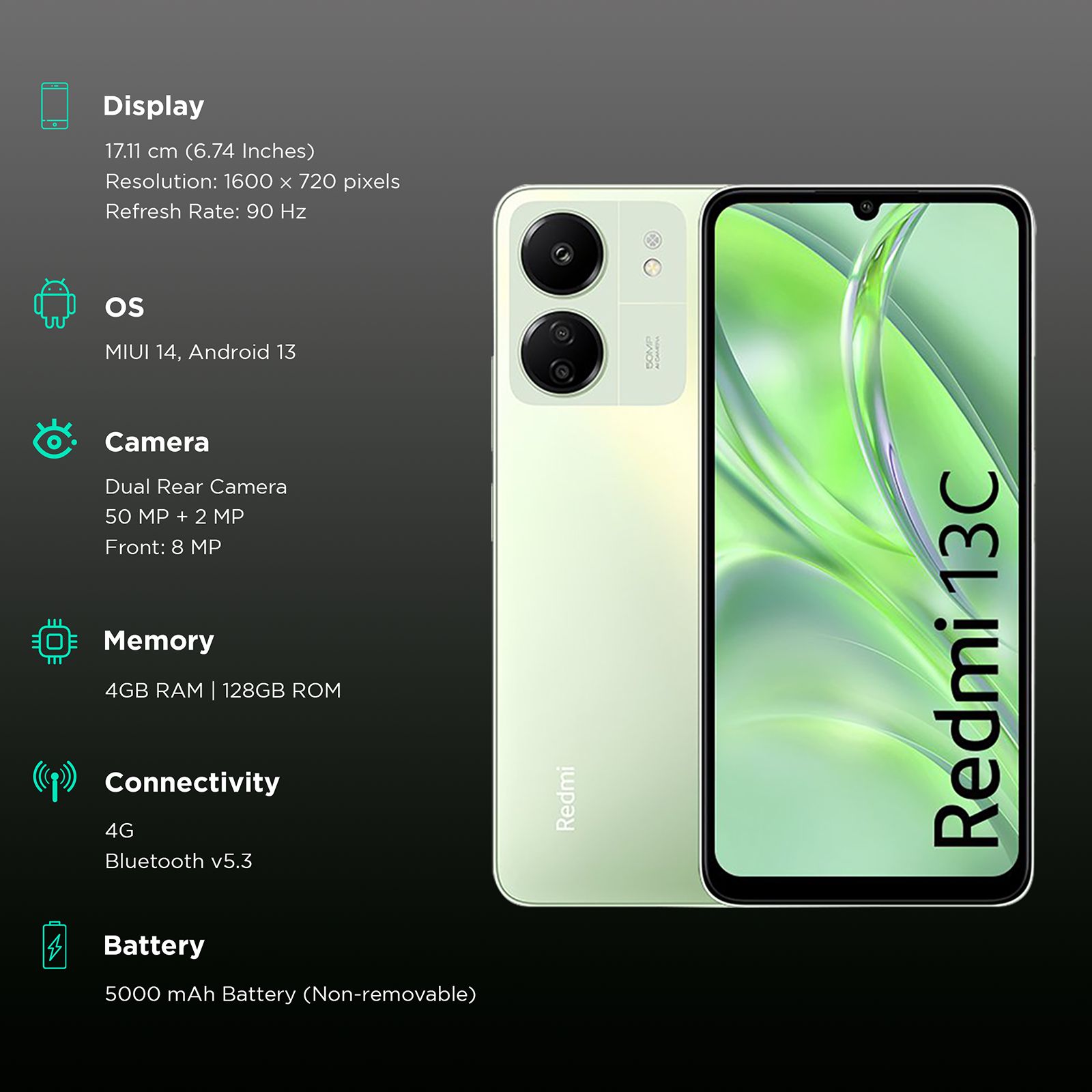 Redmi 13C (4GB RAM, 128GB, Starshine Green) Redmi 13C (4GB RAM, 128GB, Starshine Green)_3