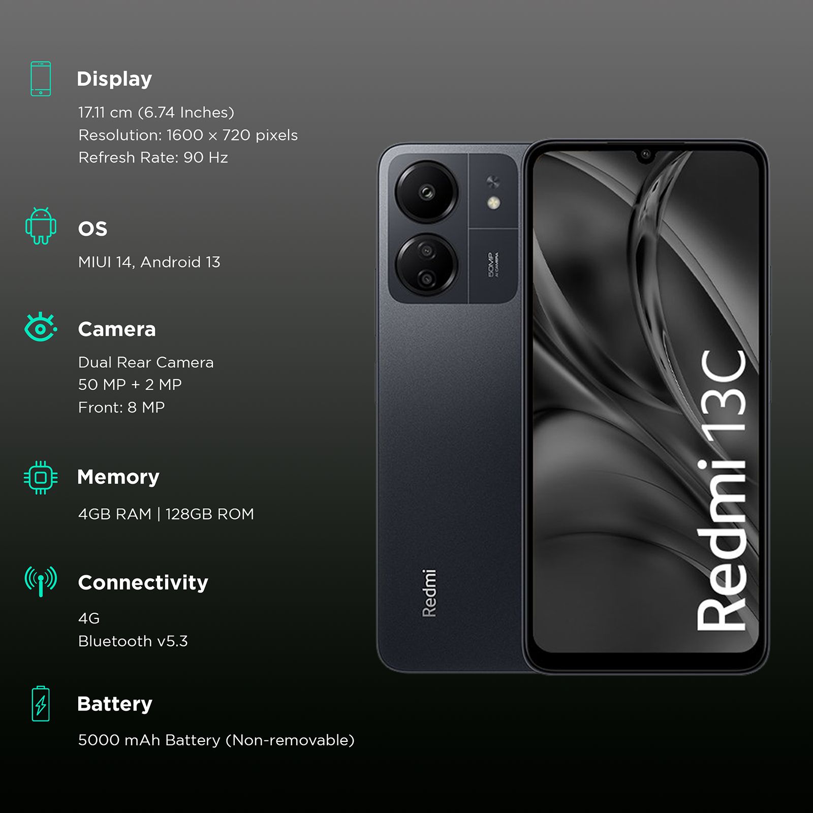 Redmi 13C (4GB RAM, 128GB, Stardust Black) Redmi 13C (4GB RAM, 128GB, Stardust Black)_3
